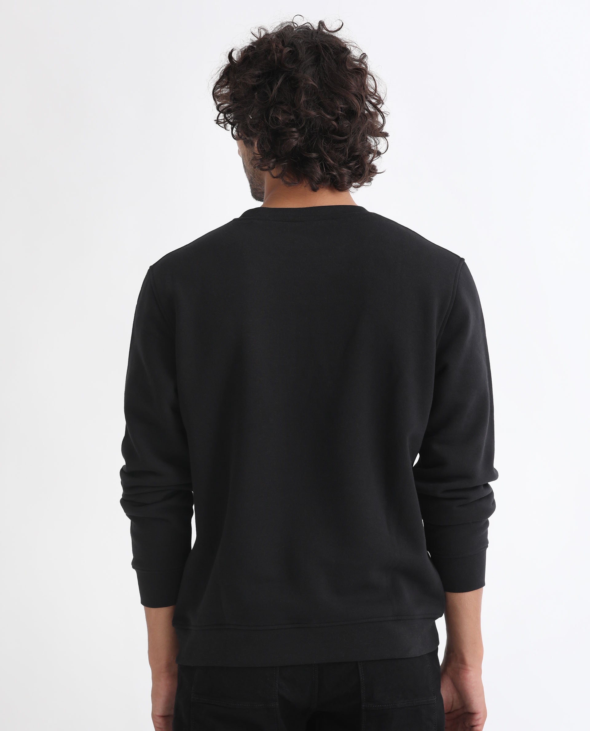 Rare Rabbit Men's Notic Black Cotton Polyester Fabric Full Sleeves Abstract Floral Print Sweatshirt