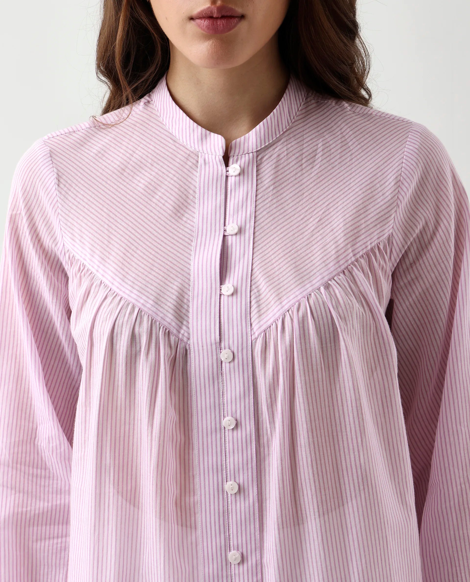 Rareism Women's Nubelo Purple Cotton Blend Mandarin Collar Regular Fit Top