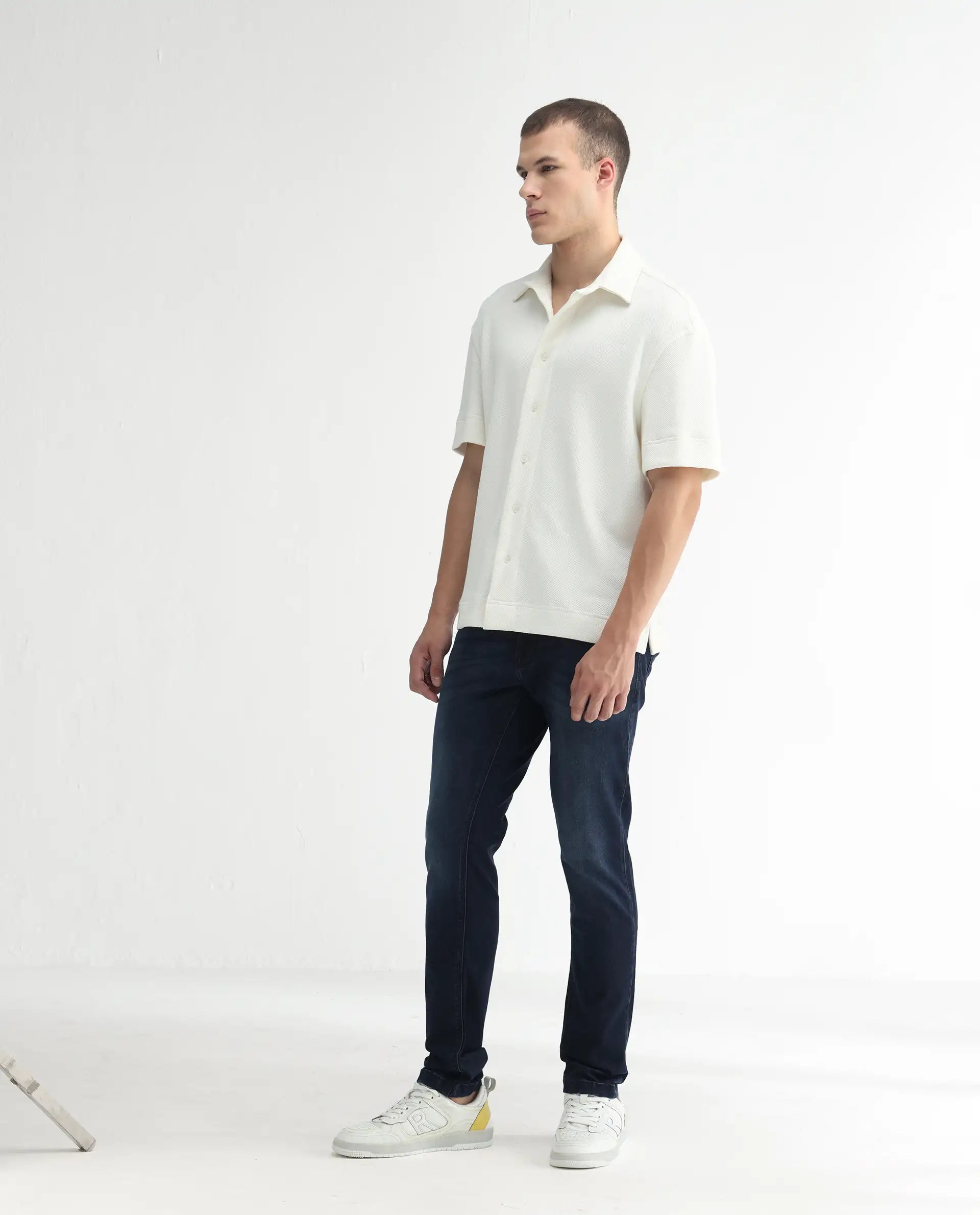 Rare Rabbit Men's Oeko Navy Cotton Plain Hawk Slim Fit Jeans