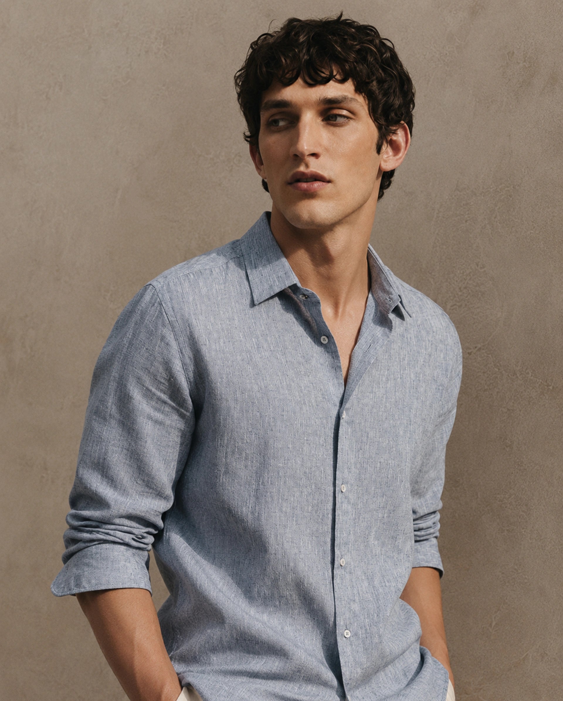 Rare Rabbit Men's Olvt Dark Blue Linen Blend Button Regular Fit Plain Shirt