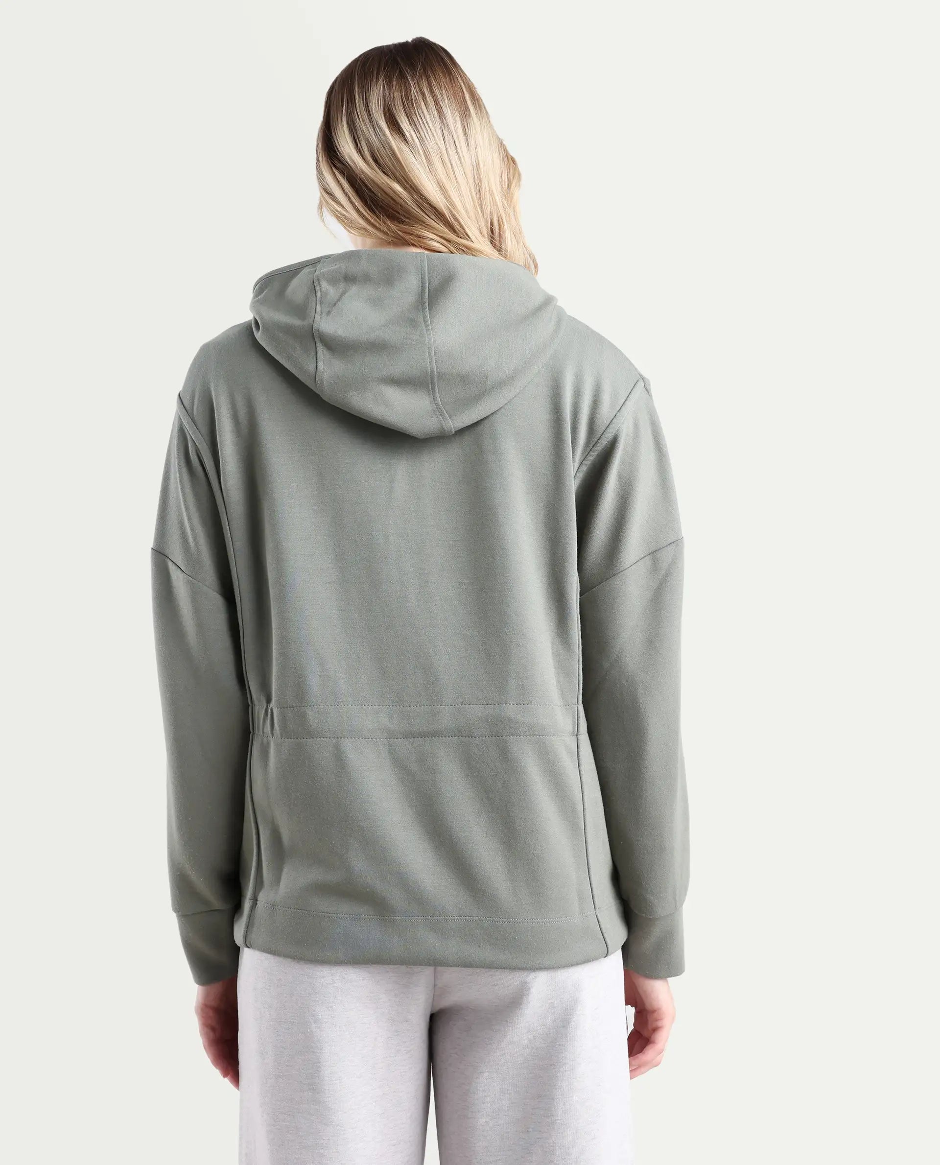 Rareism Women's Onerler Dusky Green Polyester Blend Hooded Plain Relaxed Fit Sweatshirt