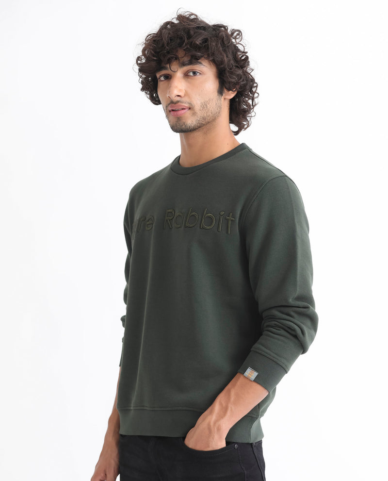 Rare Rabbit Men's Oranj Green Cotton Polyester Fabric Full Sleeves Embroidery Branding Sweatshirt