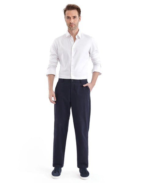 Rare Rabbit Men Oren Navy Cotton Fabric Mid Rise Straight Fit Solid Tr