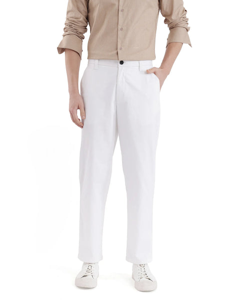 Rare Rabbit Men Oren White Cotton Fabric Mid Rise Straight Fit Solid T