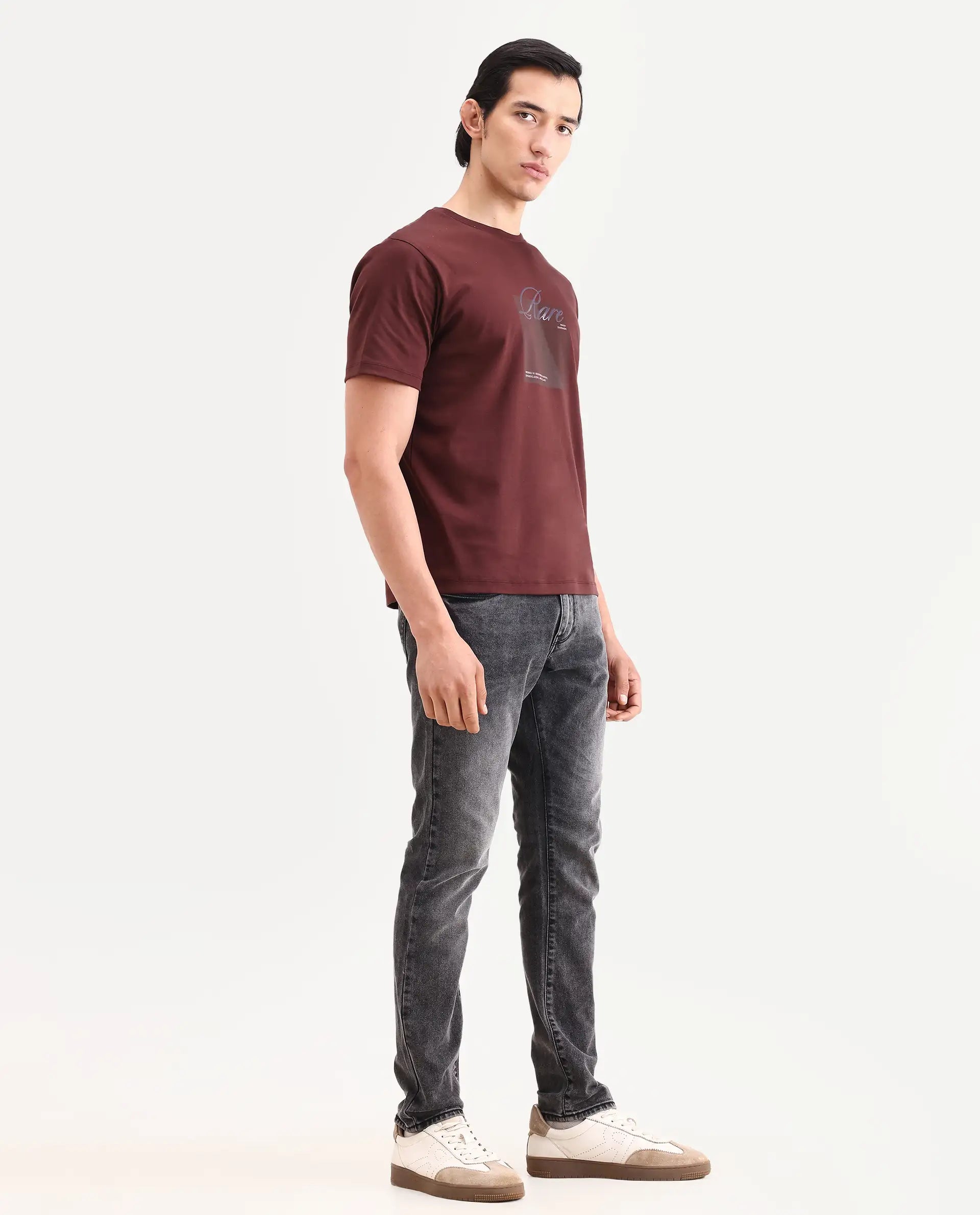 Rare Rabbit Men's Oris 26 Dark Grey Cotton Blend Fabric Hawk Slim Fit Plain Jeans