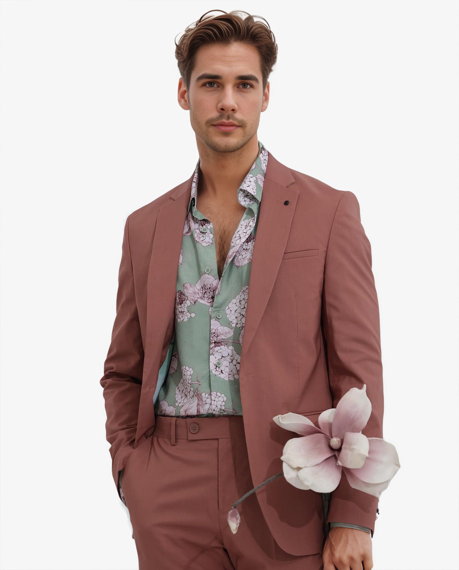 Rare Rabbit Men's Oscar Pastel Pink Polyester Viscose Fabric Notch Lapel Button Closure Single Breasted Suits
