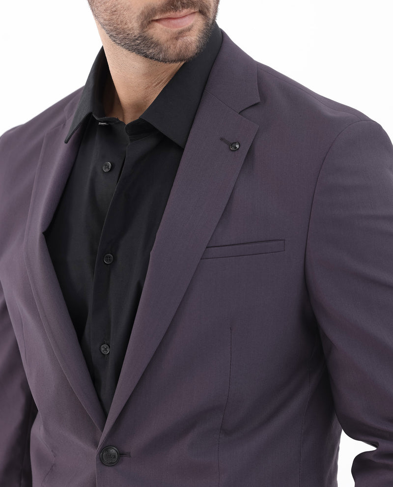 Rare Rabbit Men's Oscar Dark Purple Polyester Viscose Fabric Notch Lapel Button Closure Single Breasted Cavalry Twill Suits
