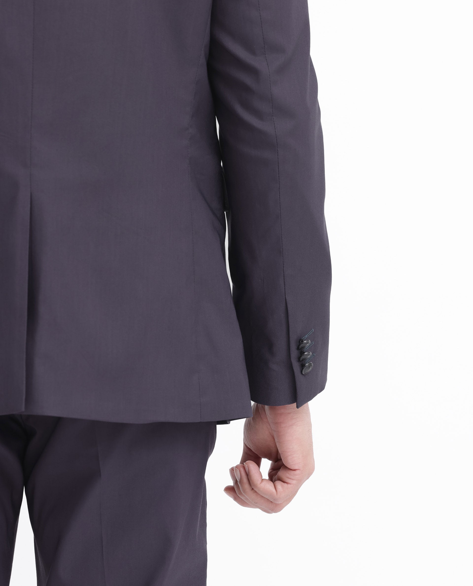 Rare Rabbit Men's Oscar Dark Purple Polyester Viscose Fabric Notch Lapel Button Closure Single Breasted Cavalry Twill Suits