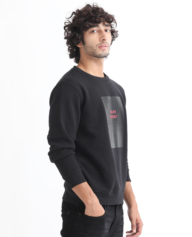 RARE RABBIT MENS OSIN BLACK SWEATSHIRT COTTON POLYESTER FABRIC ROUND NECK KNITTED FULL SLEEVES COMFORTABLE FIT