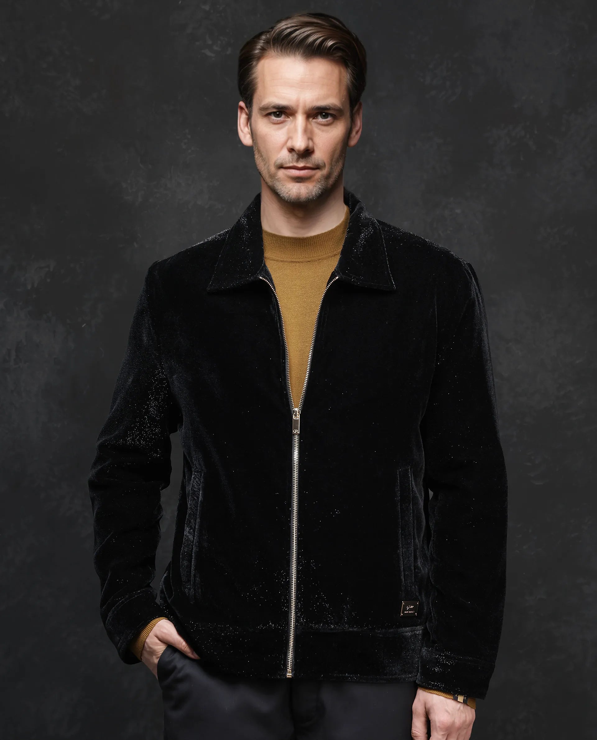 Rare Rabbit Men Otaki-2 Black Polyester Fabric Full Sleeve Collared Neck Zipper Closure Plain Jacket