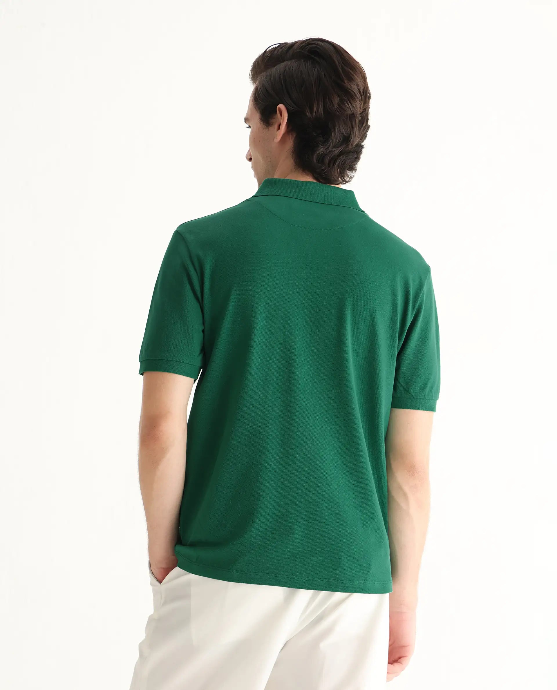 Rare Rabbit Men's Otes Green Cotton Plain Regular Fit Half Sleeve Polo