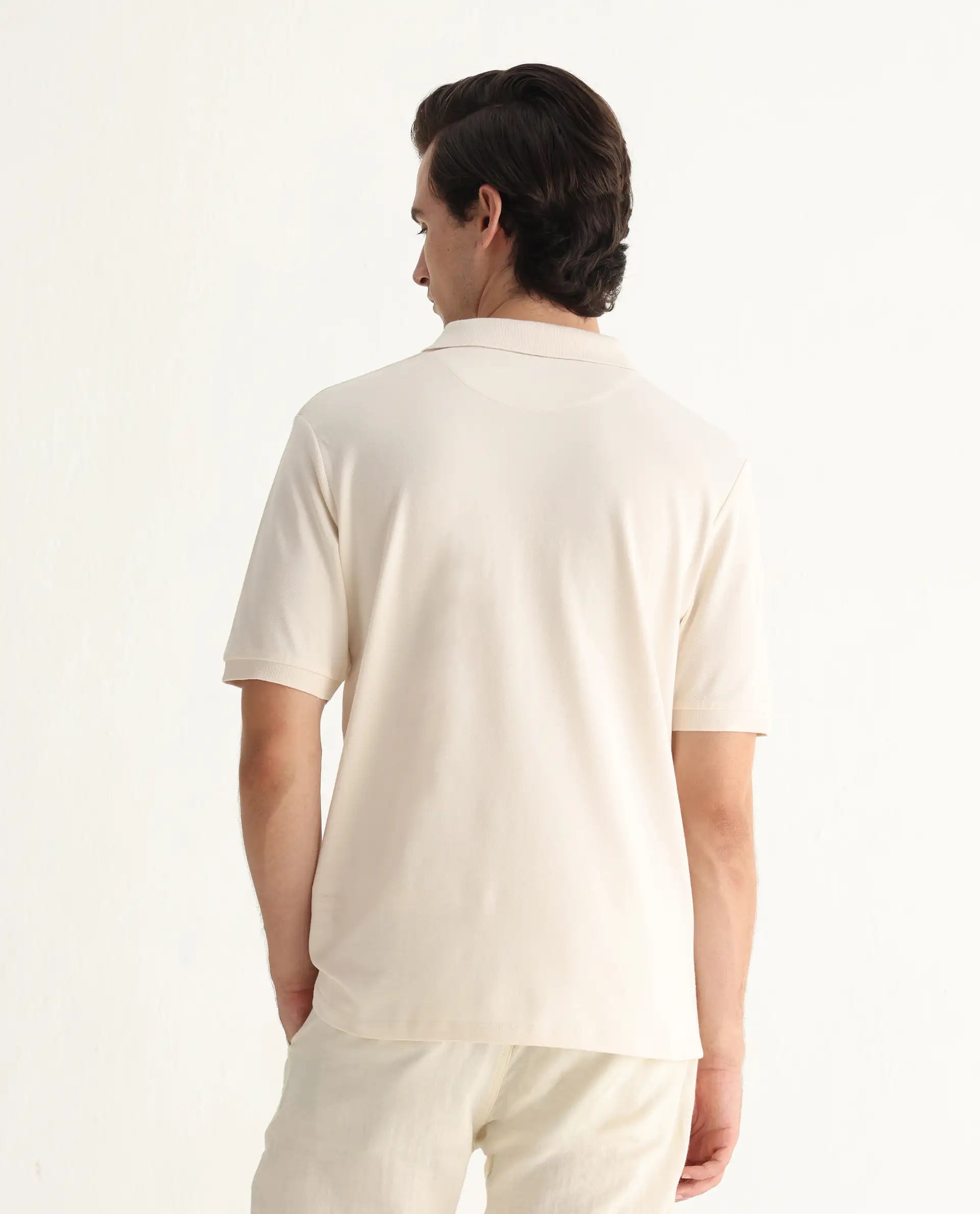 Rare Rabbit Men's Otes Off White Cotton Plain Regular Fit Half Sleeve Polo
