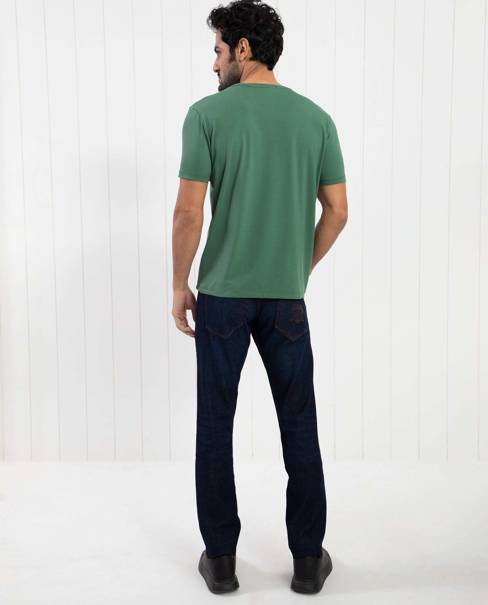 Rare Rabbit Men's Oval-1 Dusky Green Crew Neck Half Sleeves Regular Fit Twill HD Logo Print T-Shirt