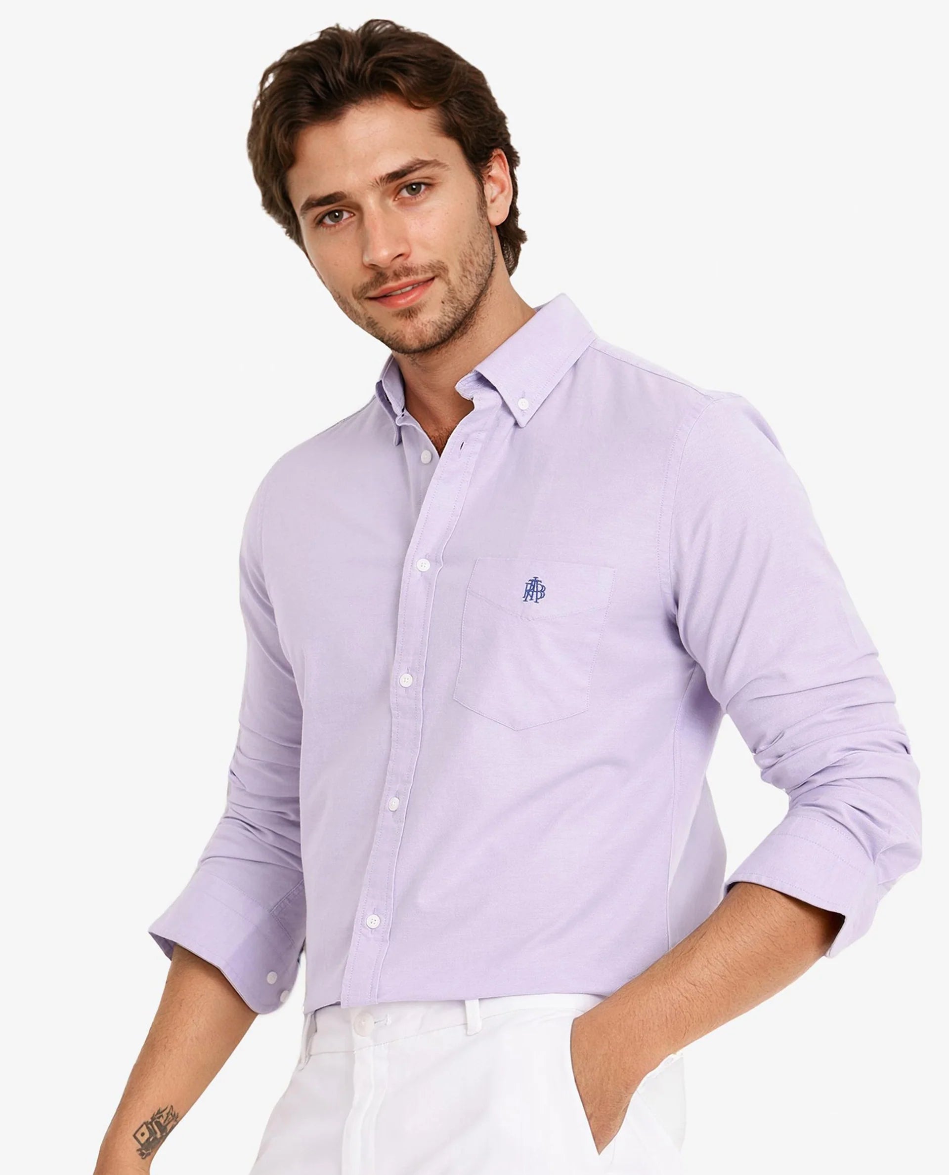 Rare Rabbit Men Oxob Light Purple Full Sleeve Collared Neck Button Closure Regular Fit Plain Shirt
