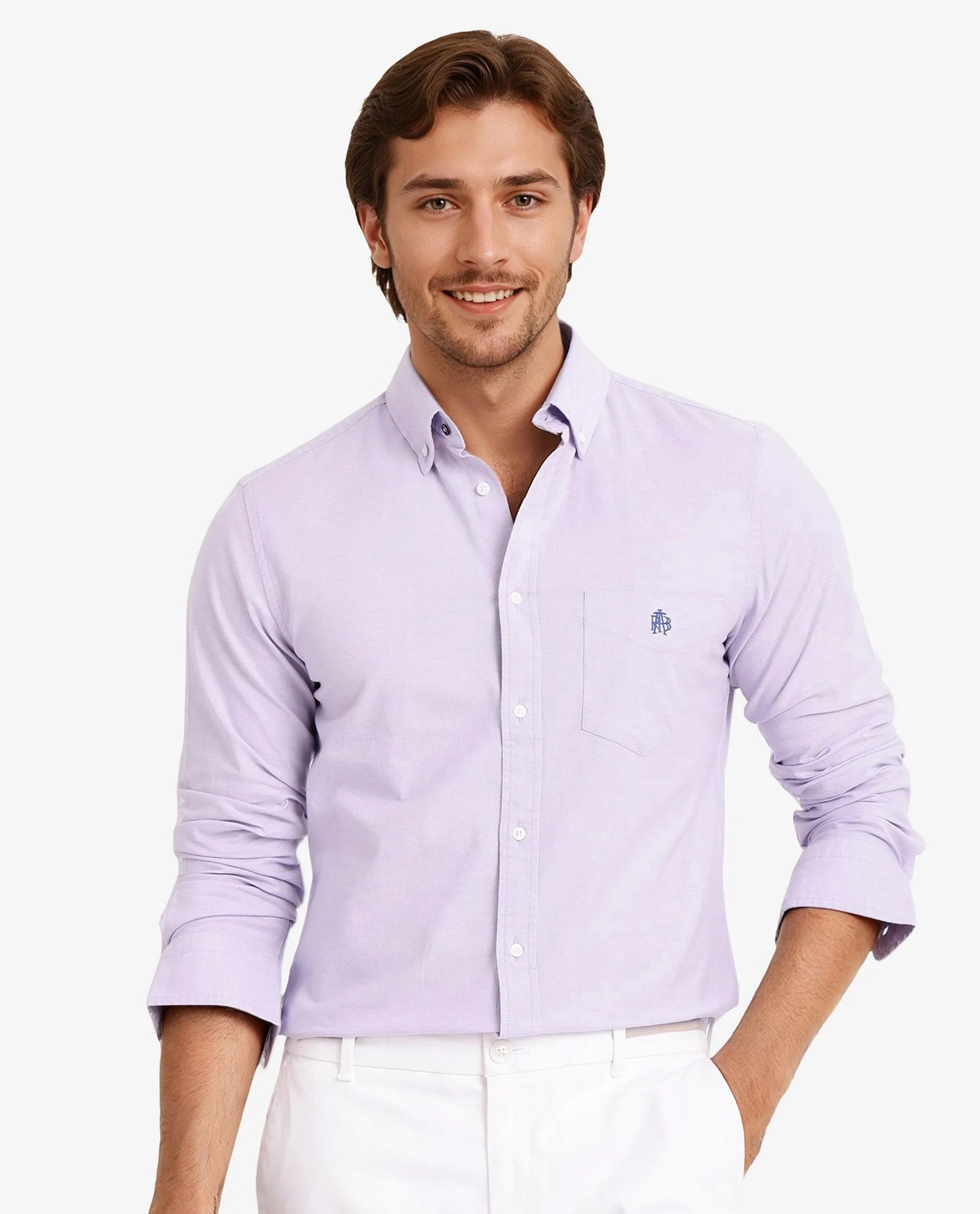 Rare Rabbit Men Oxob Light Purple Full Sleeve Collared Neck Button Closure Regular Fit Plain Shirt