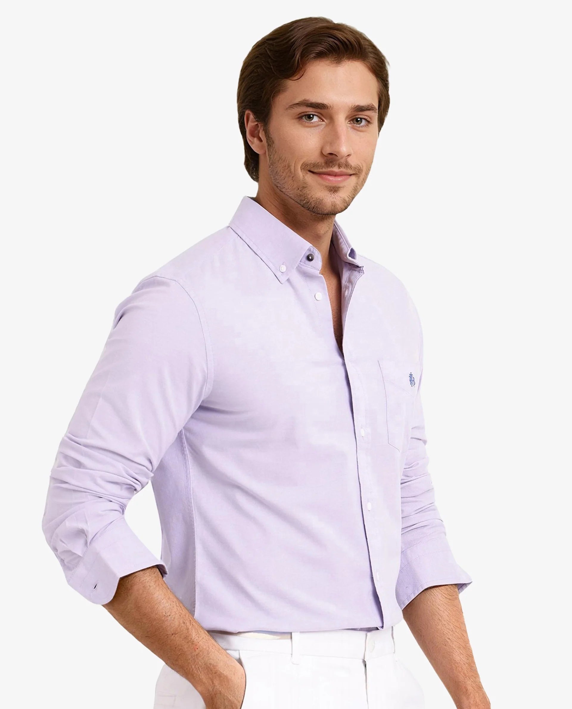 Rare Rabbit Men Oxob Light Purple Full Sleeve Collared Neck Button Closure Regular Fit Plain Shirt