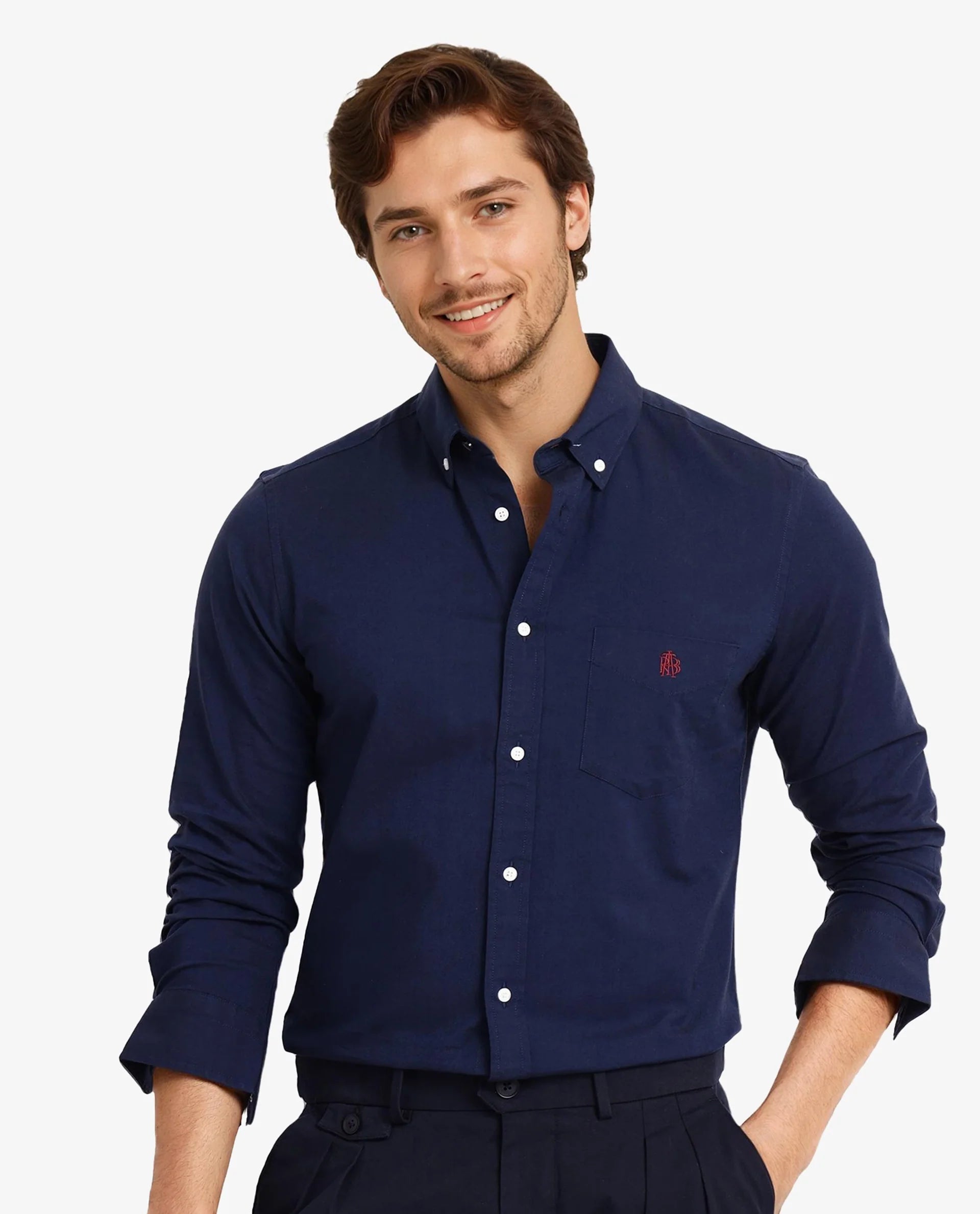 Rare Rabbit Men Oxob Navy Full Sleeve Collared Neck Button Closure Regular Fit Plain Shirt