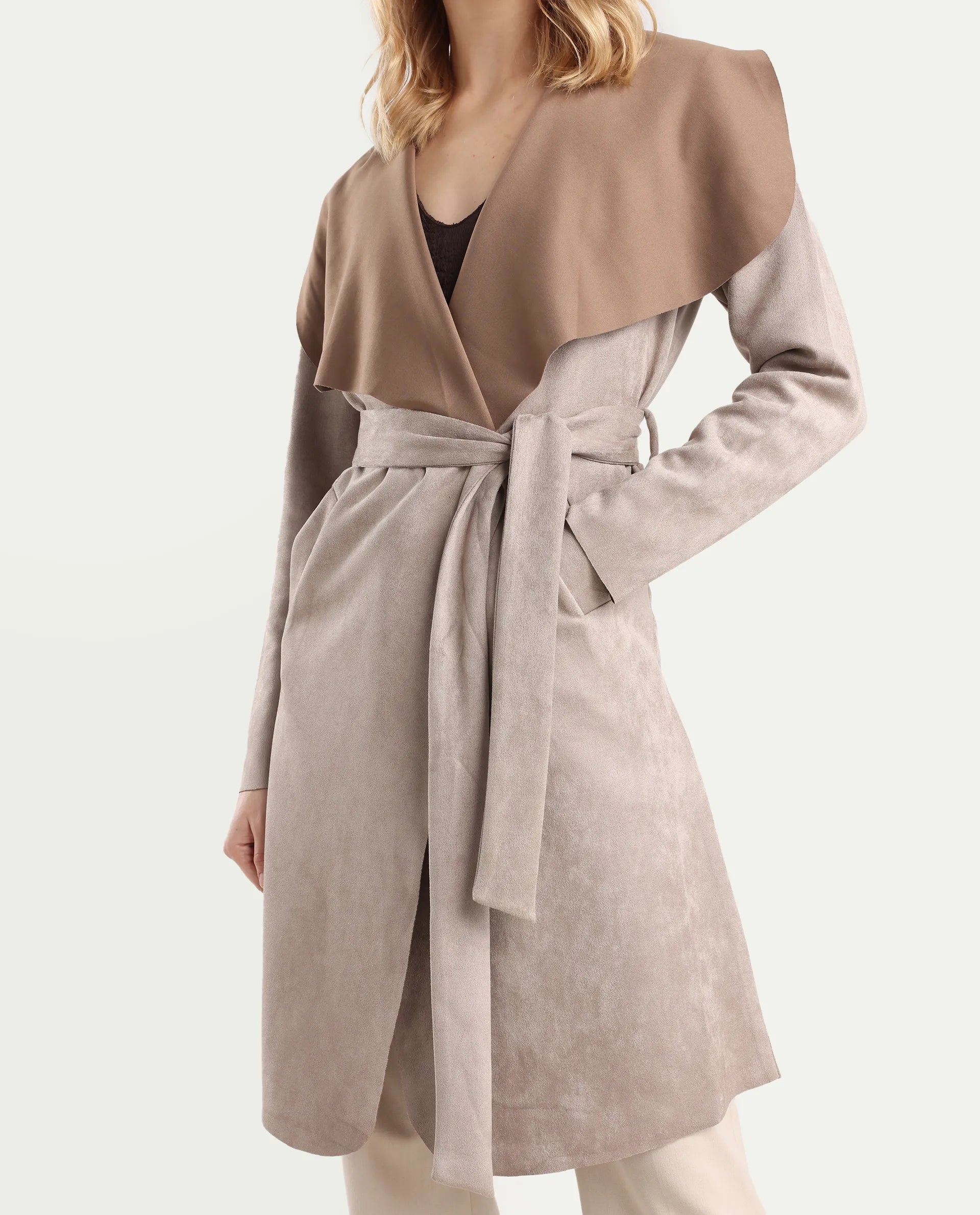 Rareism Women's Palmer-25 Off White Polyester Blend Fabric Lapel Neck Regular Fit Coat