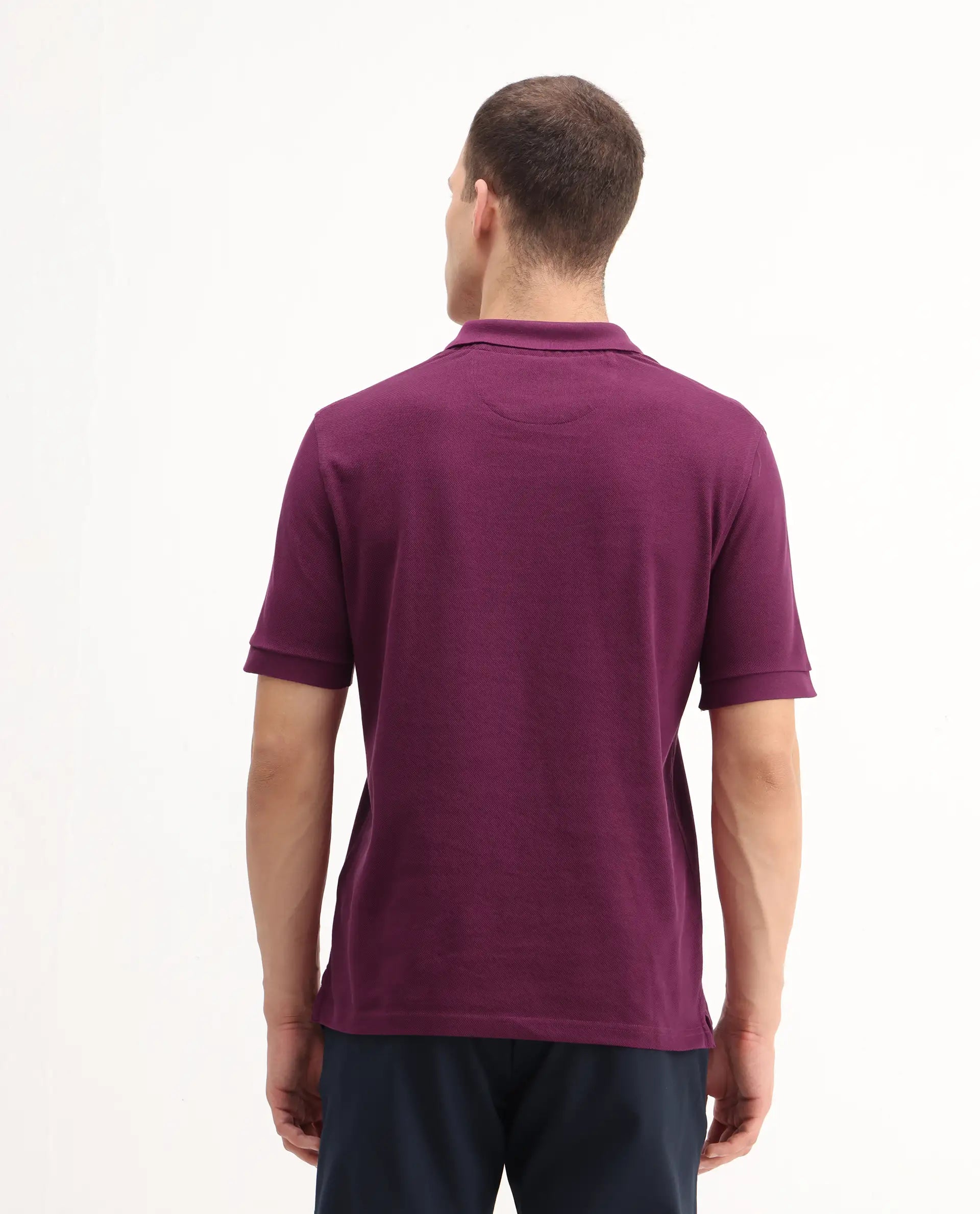 Rare Rabbit Men's Pare-1 Dark Purple Cotton Plain Regular Fit Half Sleeve Polo