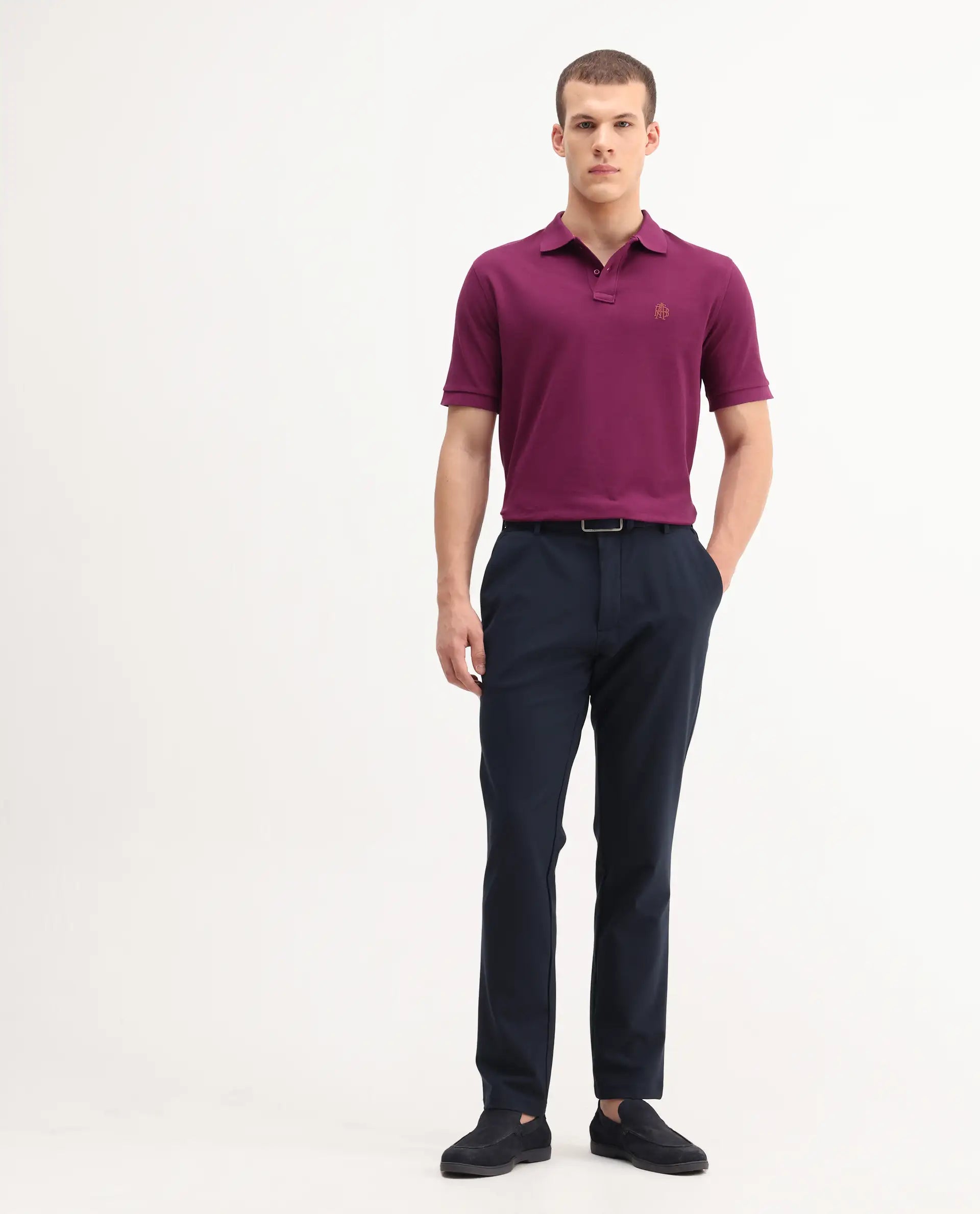 Rare Rabbit Men's Pare-1 Dark Purple Cotton Plain Regular Fit Half Sleeve Polo