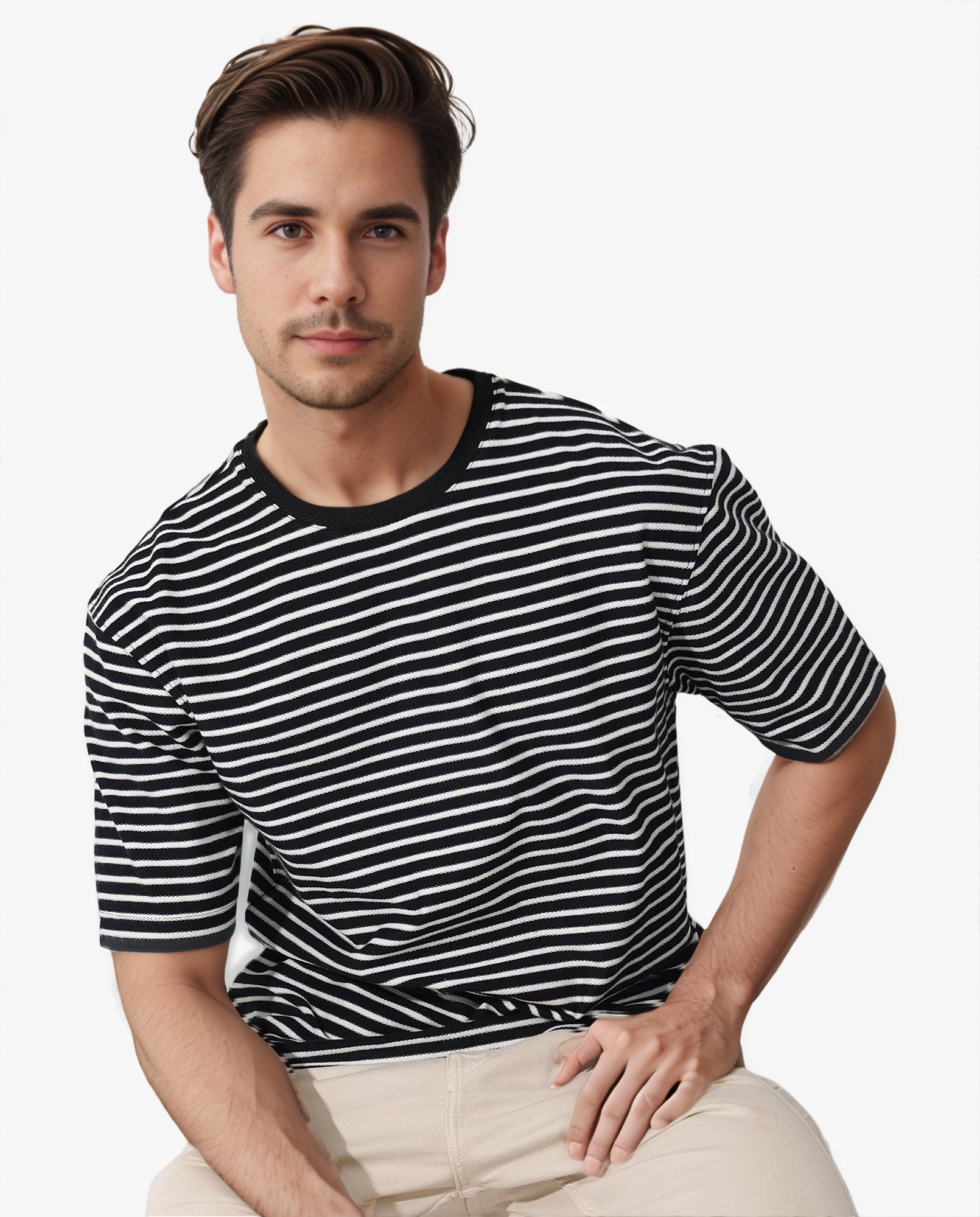 Rare Rabbit Mens Paskot Navy Short Sleeve Stripe Print Oversized T-Shirt