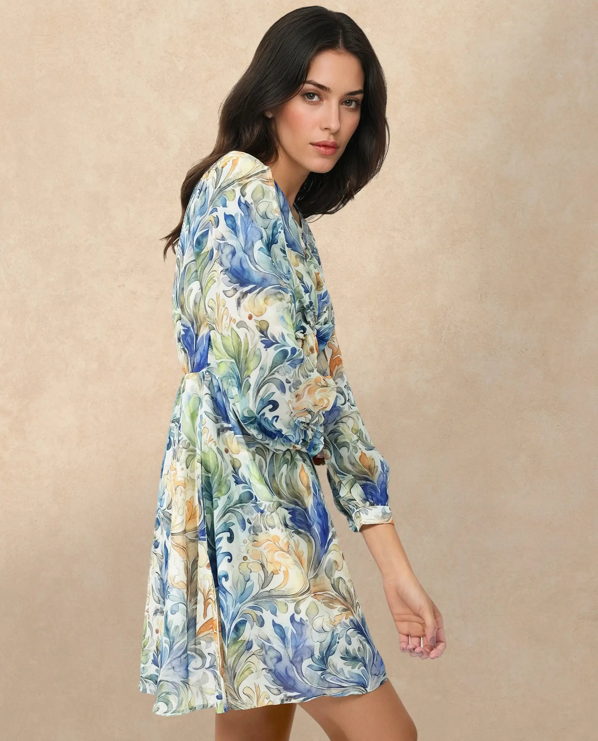 Rareism Women Paistley Multi Polyester Fabric Regular Sleeves V-Neck Floral Print Regular Length Dress