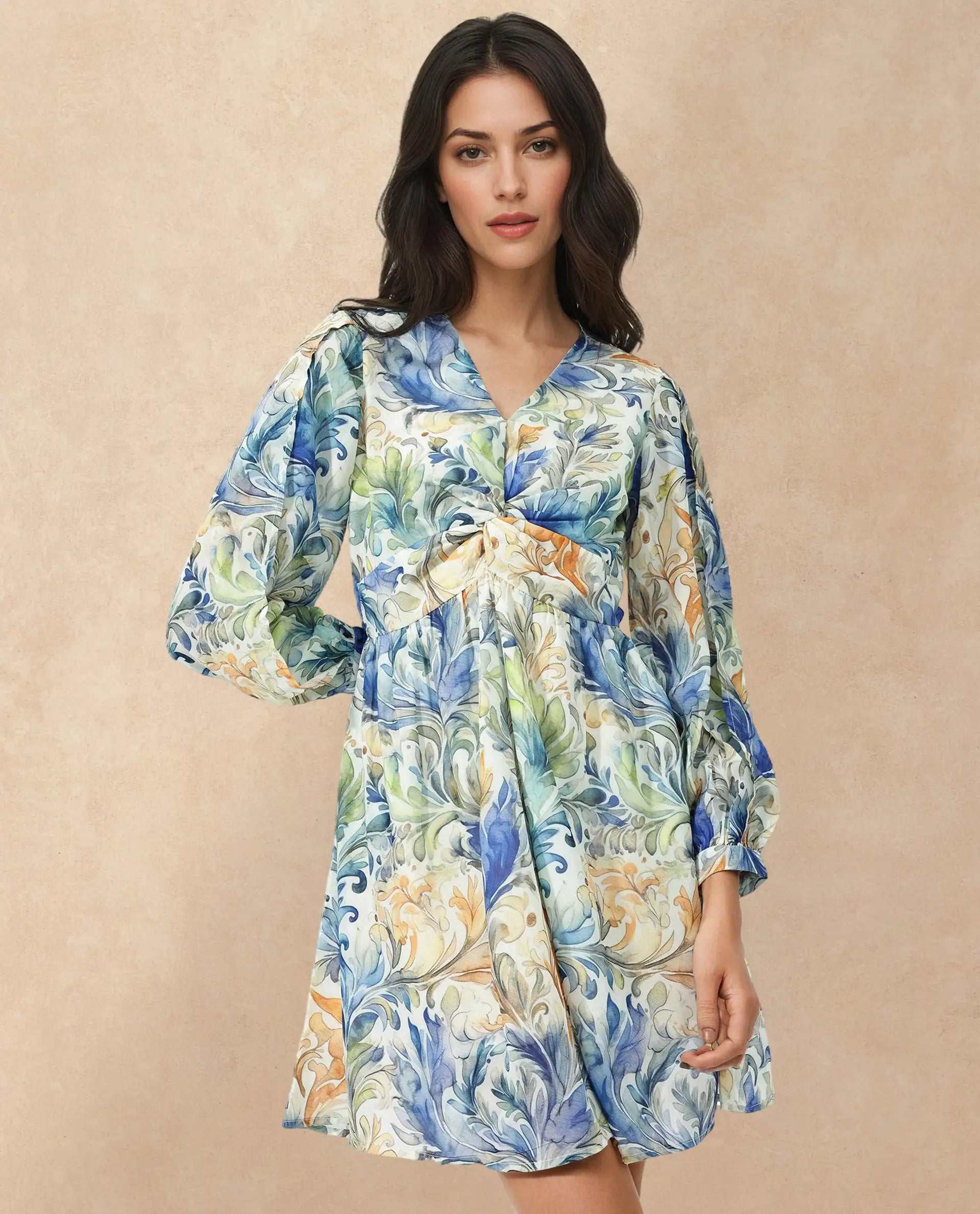 Rareism Women Paistley Multi Polyester Fabric Regular Sleeves V-Neck Floral Print Regular Length Dress