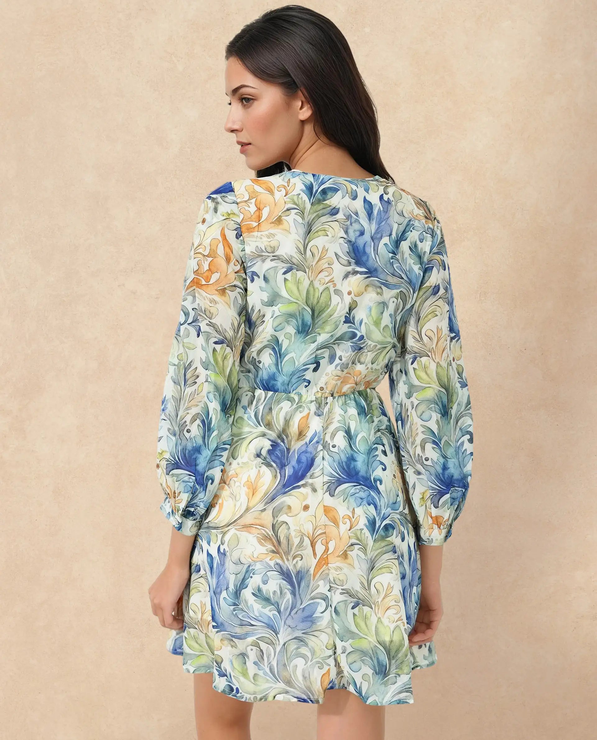 Rareism Women Paistley Multi Polyester Fabric Regular Sleeves V-Neck Floral Print Regular Length Dress