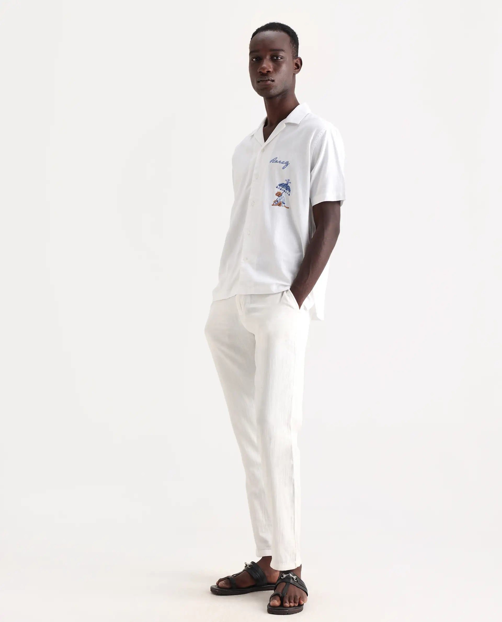 Rare Rabbit Men's Pastor 25 White Cotton Plain Regular Fit Trouser