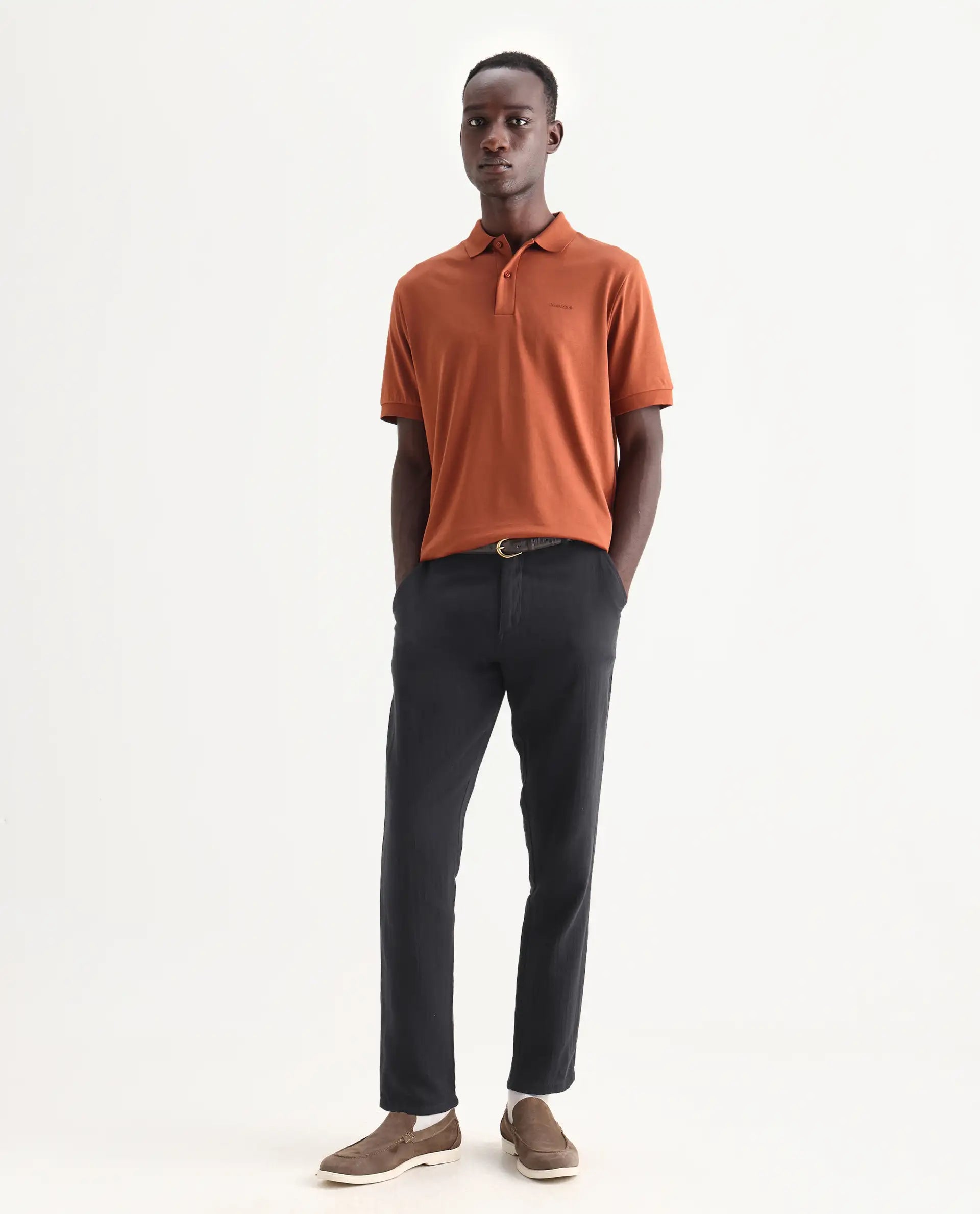 Rare Rabbit Men's Pastor-3 Black Cotton Plain Regular Fit Trouser