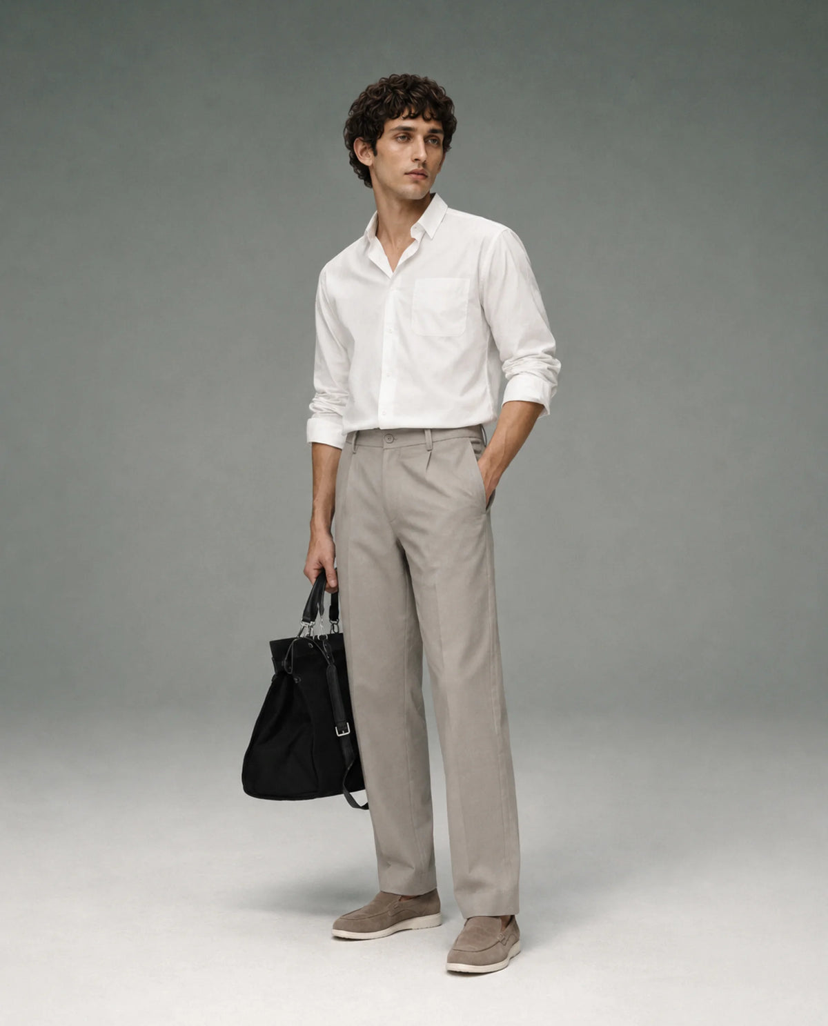 Rare Rabbit Men Pauls Dark Beige Polyester Blend Fabric Button Closure Plain Trouser