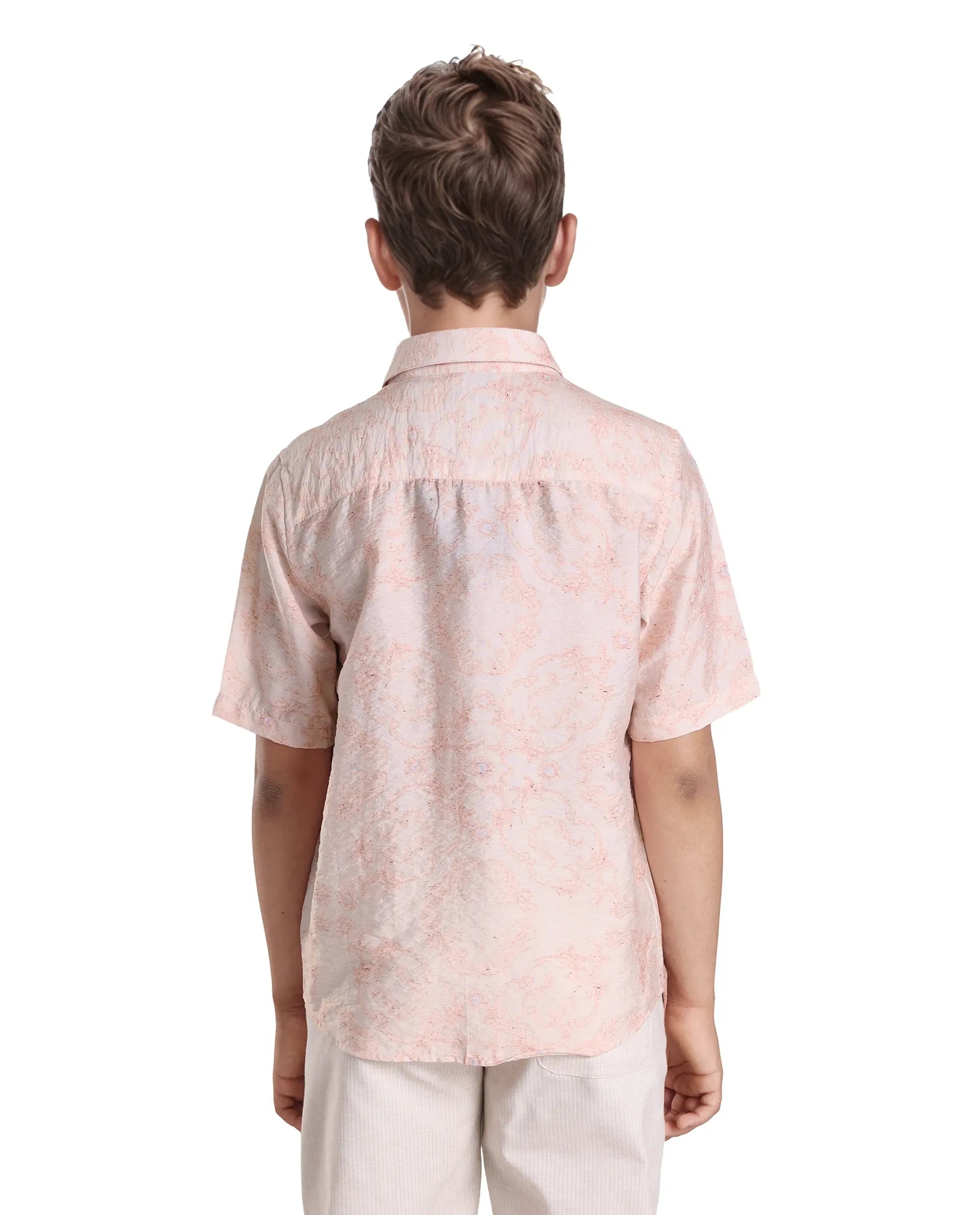 Rare Ones Kids Pel Dusky Pink Viscose Blend Printed Button Closure Regular Fit Shirt