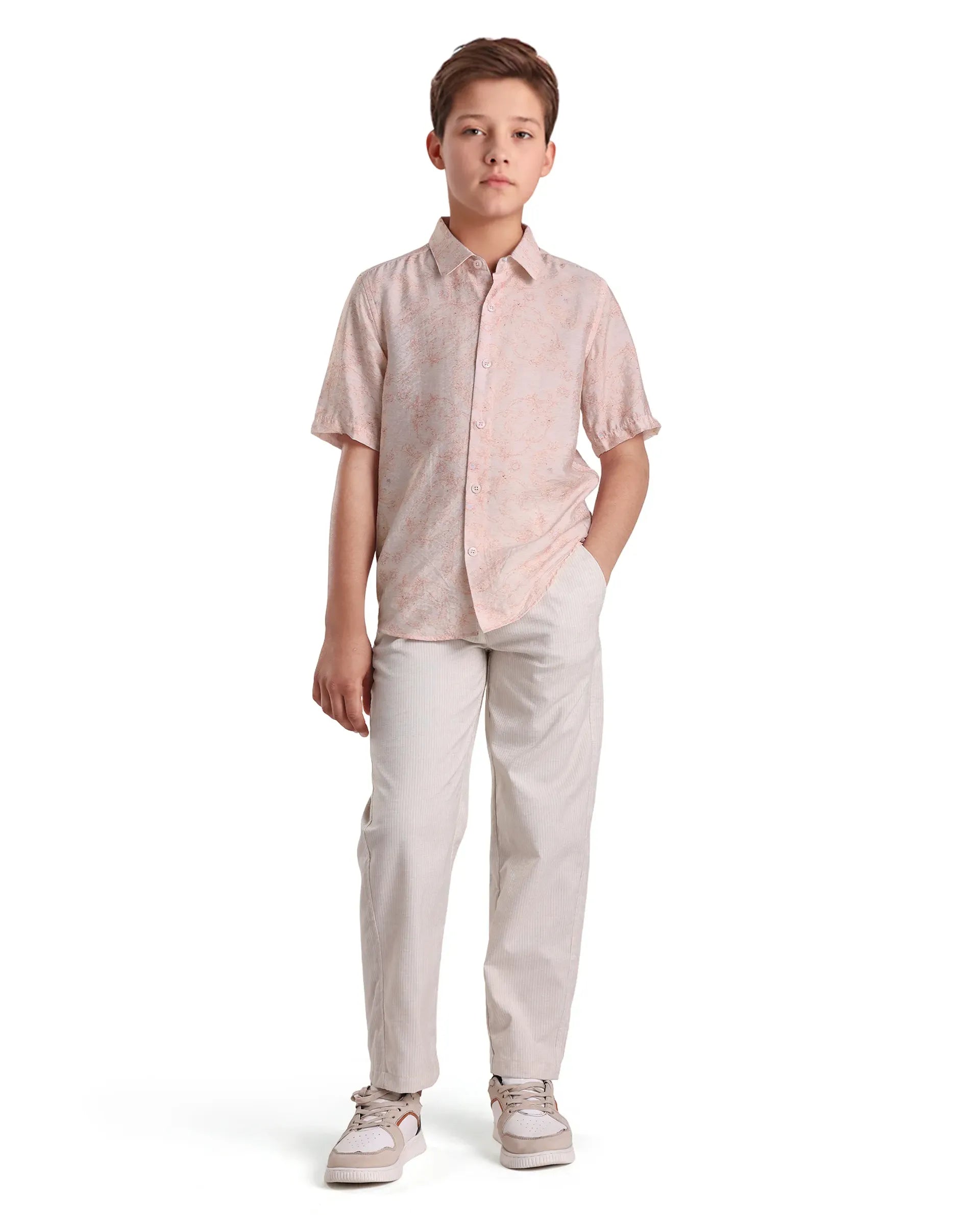 Rare Ones Kids Pel Dusky Pink Viscose Blend Printed Button Closure Regular Fit Shirt