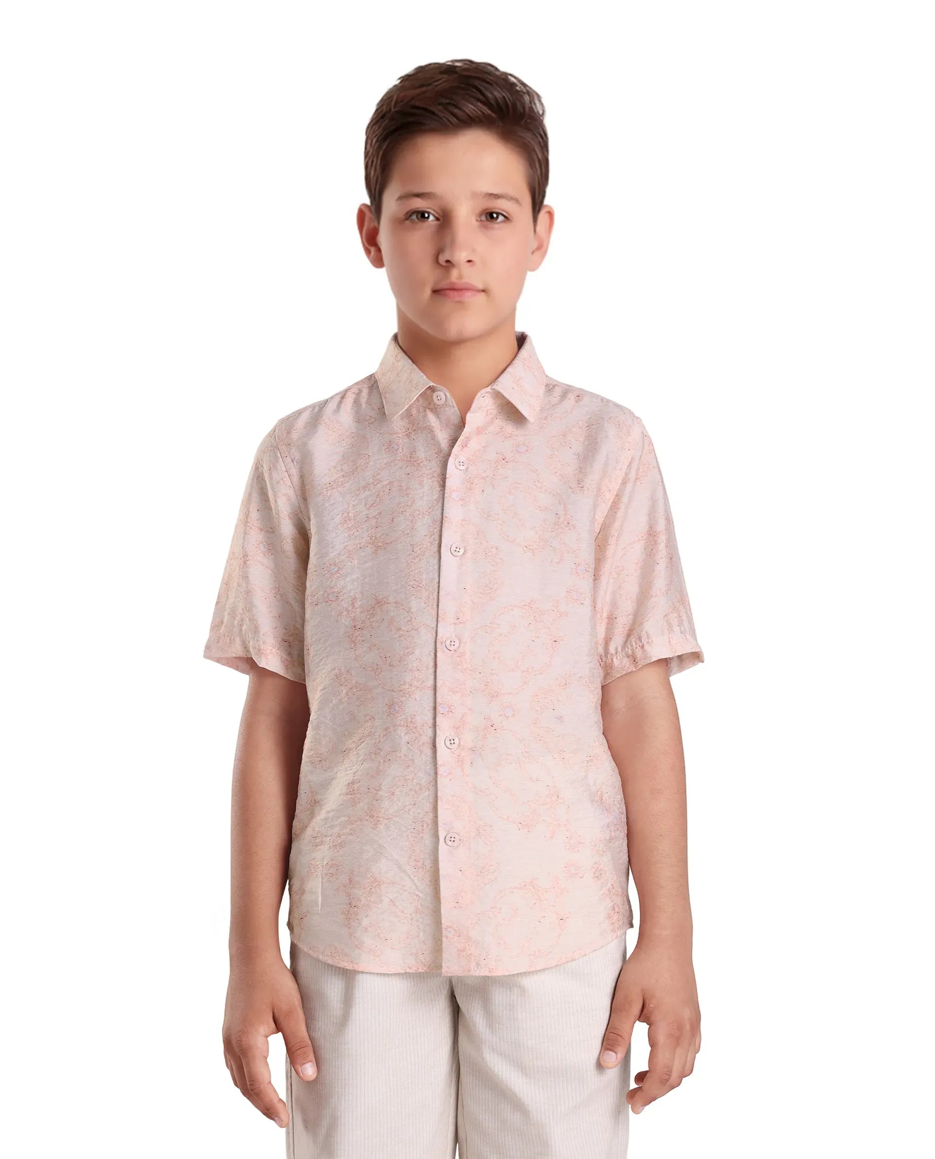 Rare Ones Kids Pel Dusky Pink Viscose Blend Printed Button Closure Regular Fit Shirt