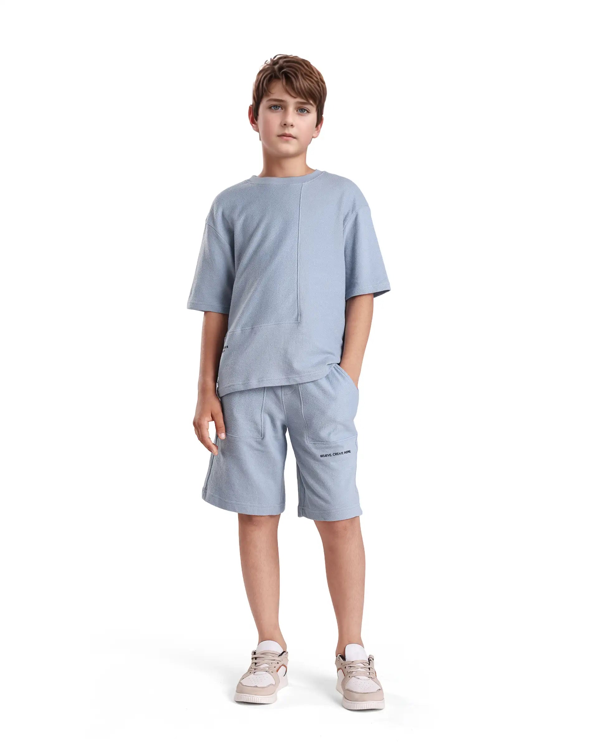 Rare Ones Kids Perg-B Dusky Blue Cotton Knee Length Print Shorts