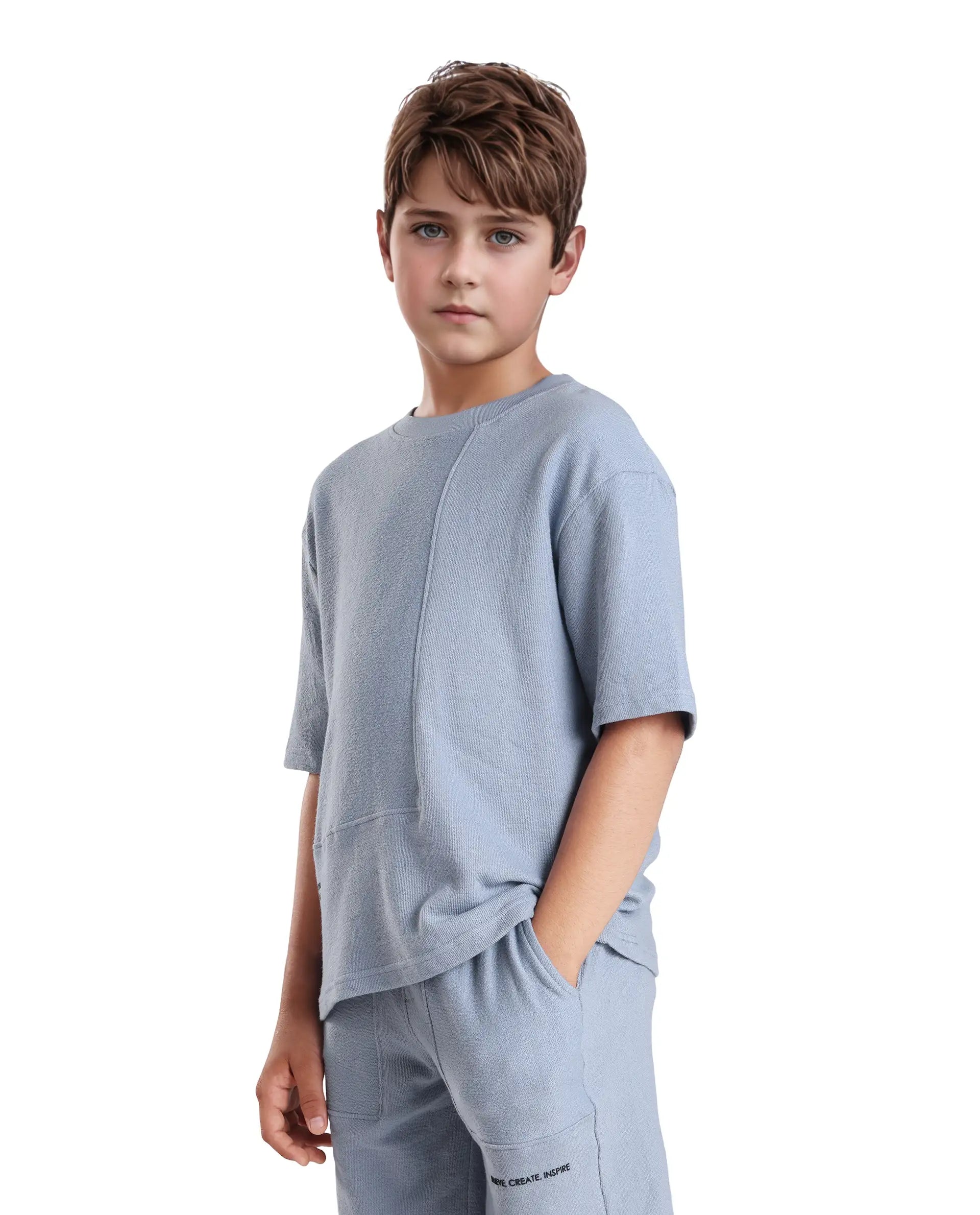 Rare Ones Kids Perg-T Dusky Blue Cotton Short Sleeve Crew Neck Print T-Shirt