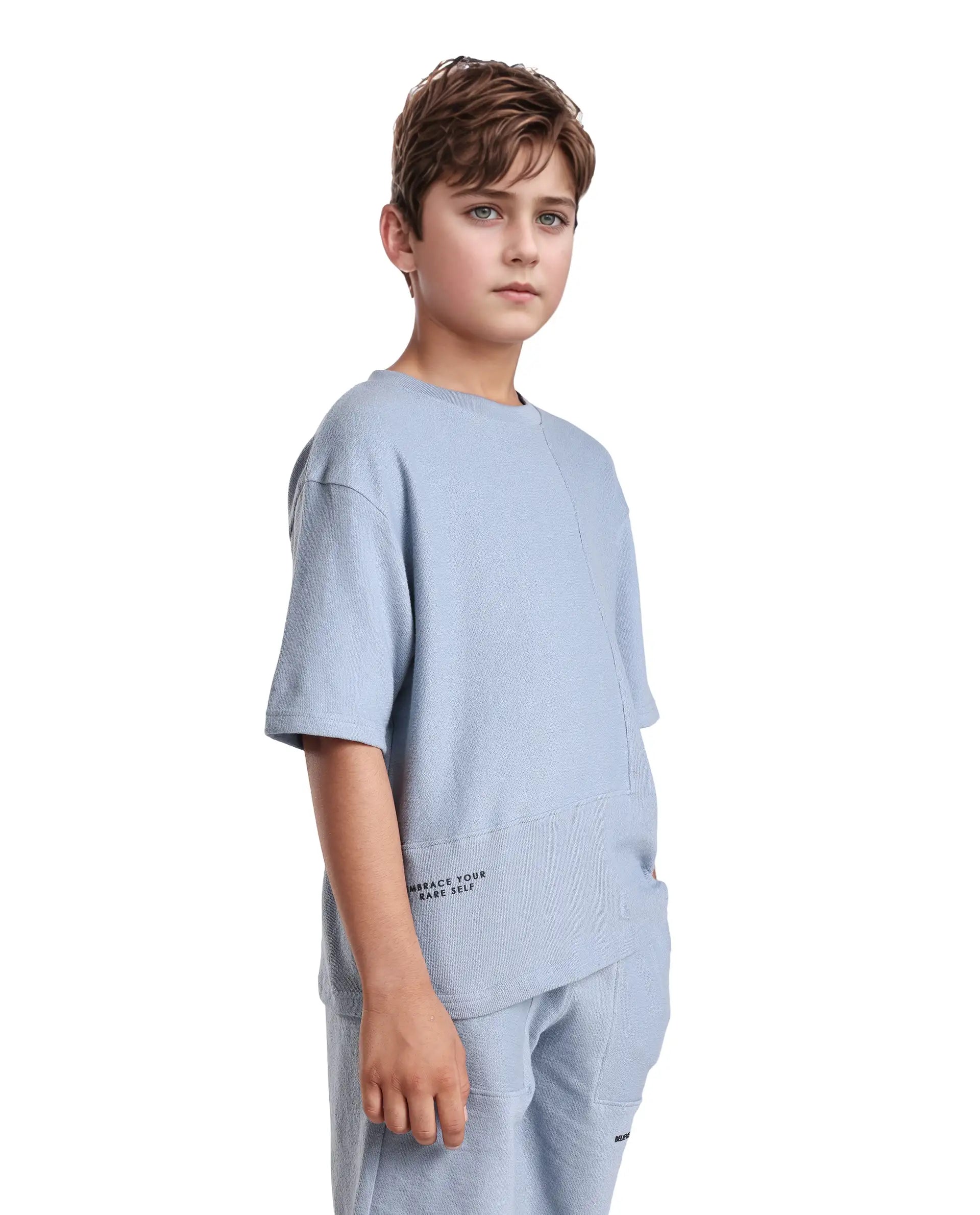 Rare Ones Kids Perg-T Dusky Blue Cotton Short Sleeve Crew Neck Print T-Shirt