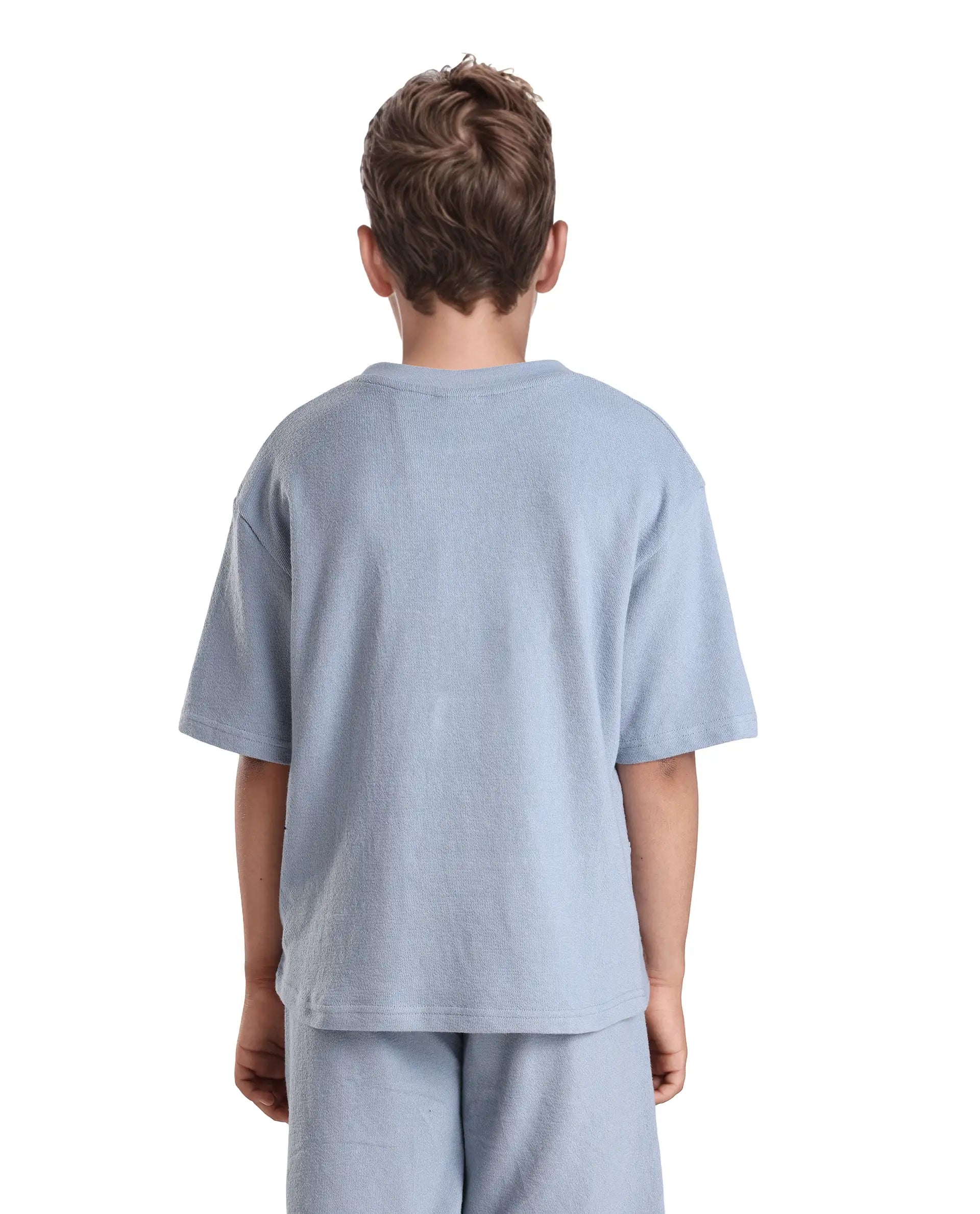 Rare Ones Kids Perg-T Dusky Blue Cotton Short Sleeve Crew Neck Print T-Shirt