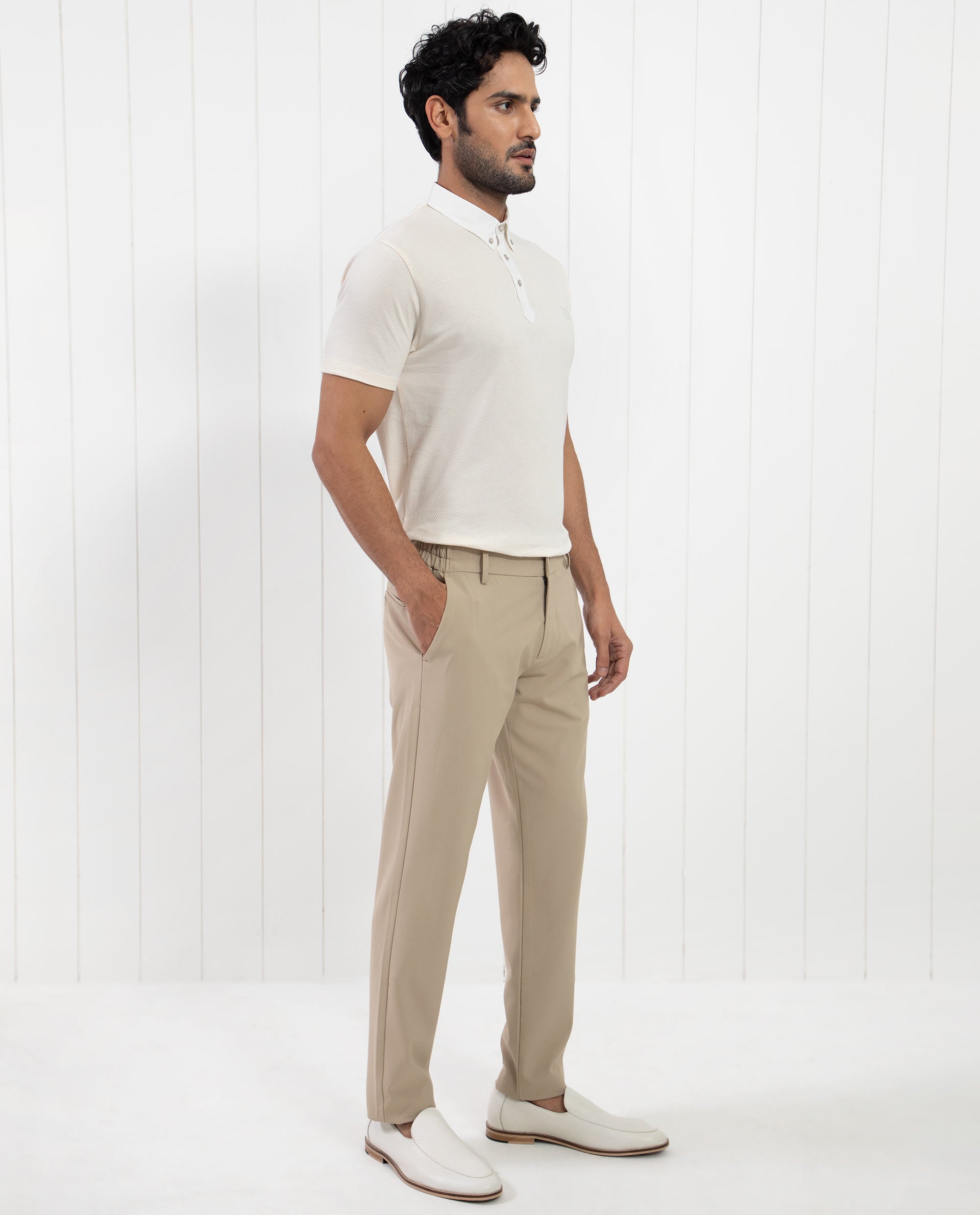 Polo Shirt White Shirt And Beige Trousers Casual White Shirt Brown
