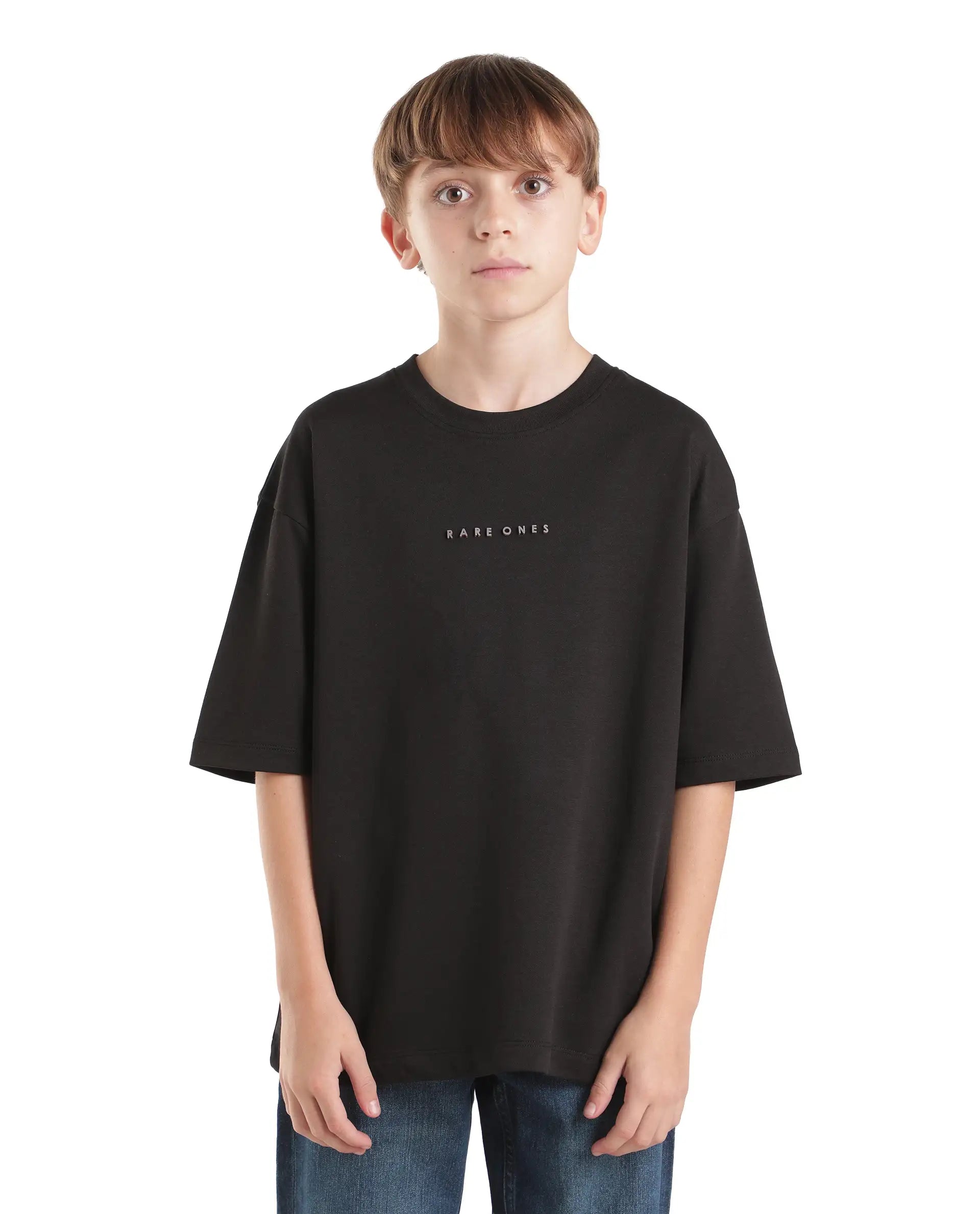 Rare Ones Kids Pete26-K Black Cotton Blend Fabric Pull-On Oversized Fit Graphic Print T-Shirt