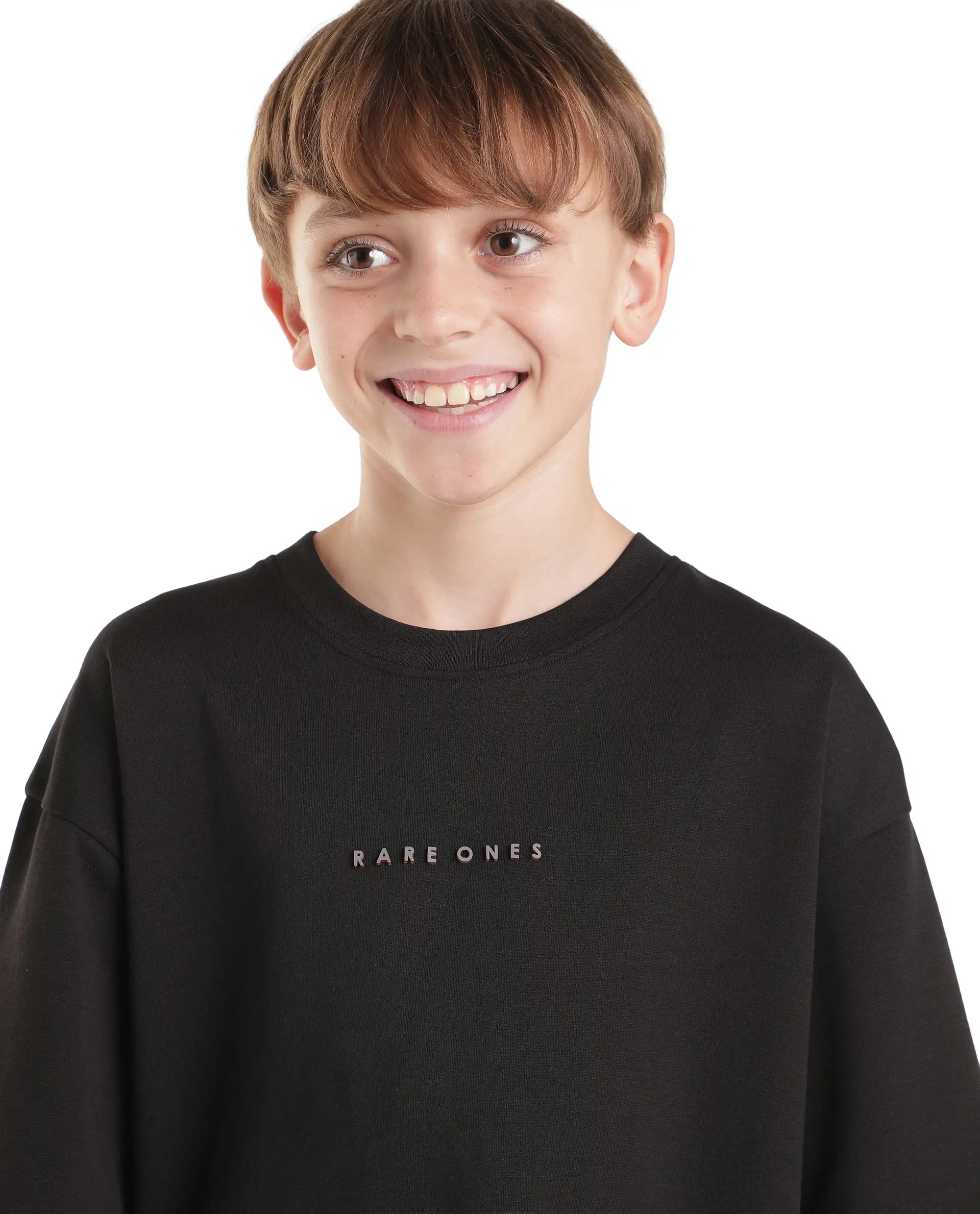 Rare Ones Kids Pete26-K Black Cotton Blend Fabric Pull-On Oversized Fit Graphic Print T-Shirt