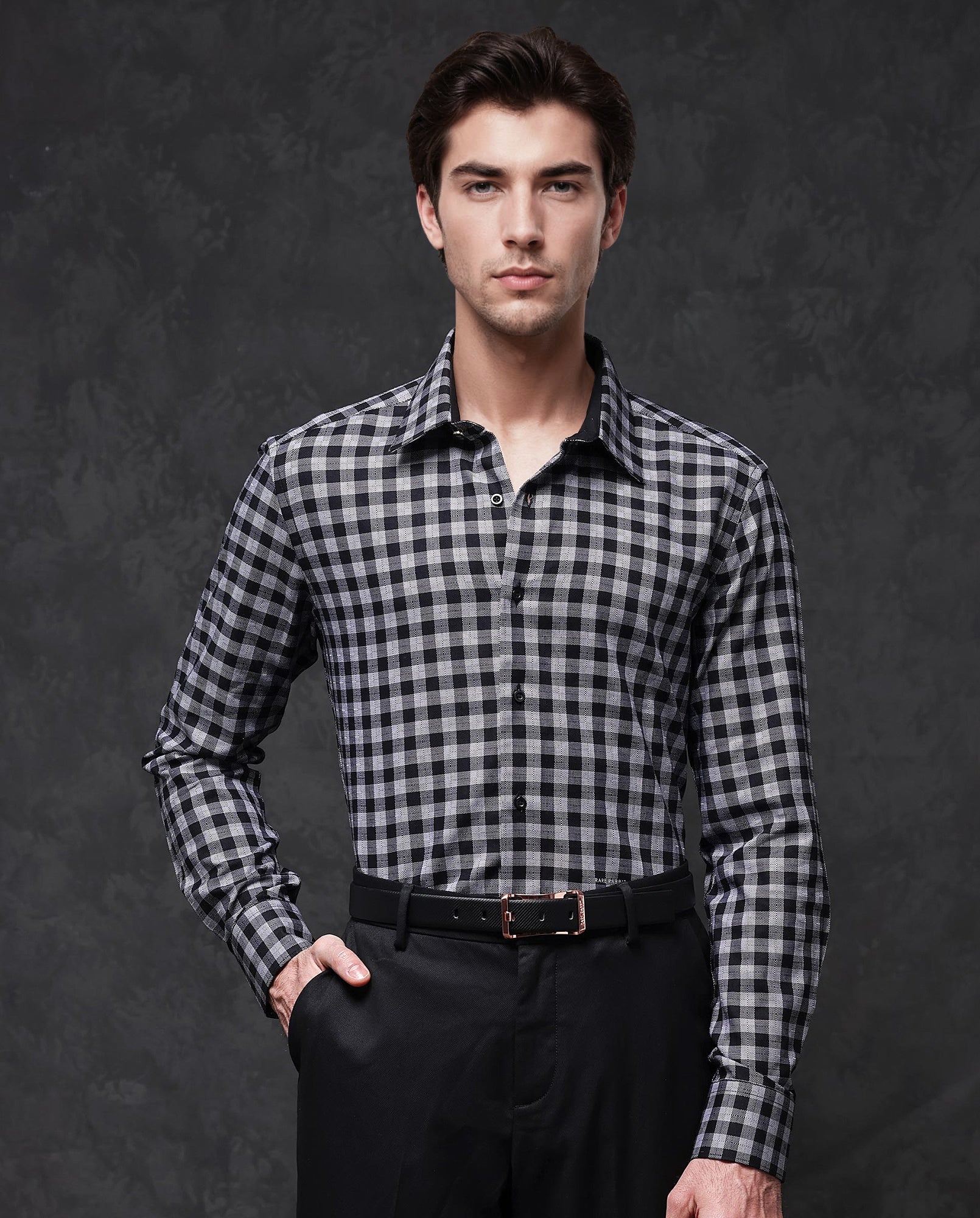 Rare Rabbit Mens Pictor Black Full Sleeve Regular Collar Cotton Premium Check Shirt