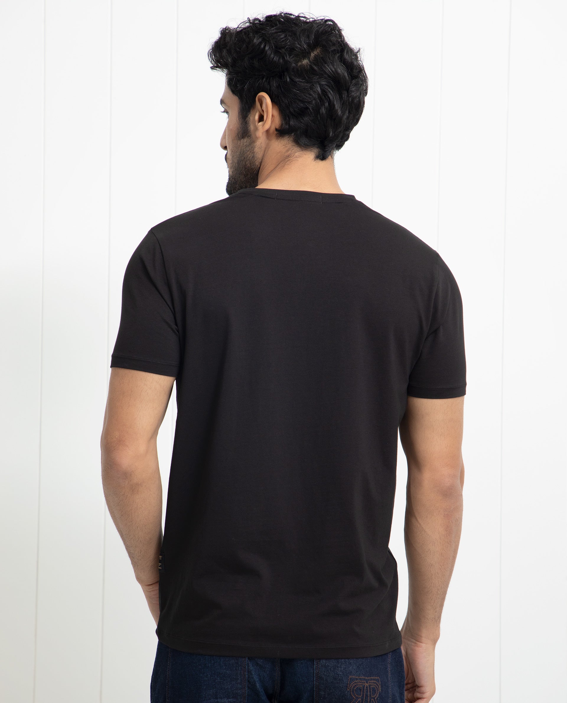 Rare Rabbit Men's Pilar Black Crew Neck Half Sleeves Regular Fit Foil Crown Graphic Print T-Shirt