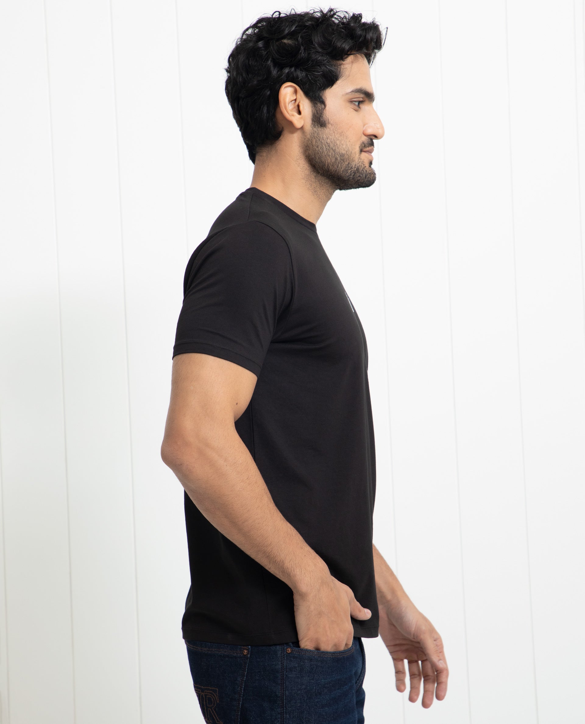 Rare Rabbit Men's Pilar Black Crew Neck Half Sleeves Regular Fit Foil Crown Graphic Print T-Shirt