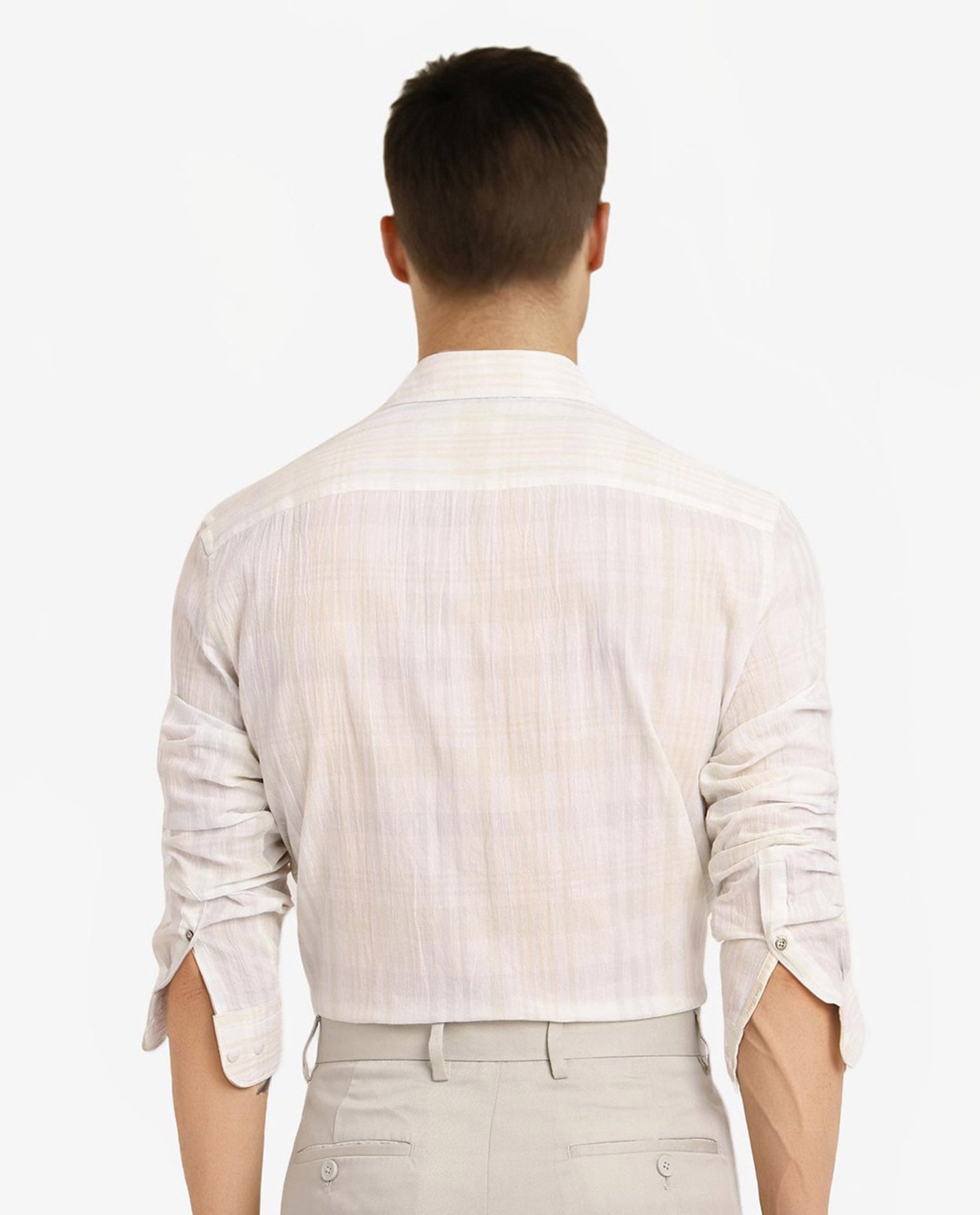 Rare Rabbit Men Pinge White Full Sleeve Regular Collar Button Closure Crinkle Effect Regular Fit Checks Shirt