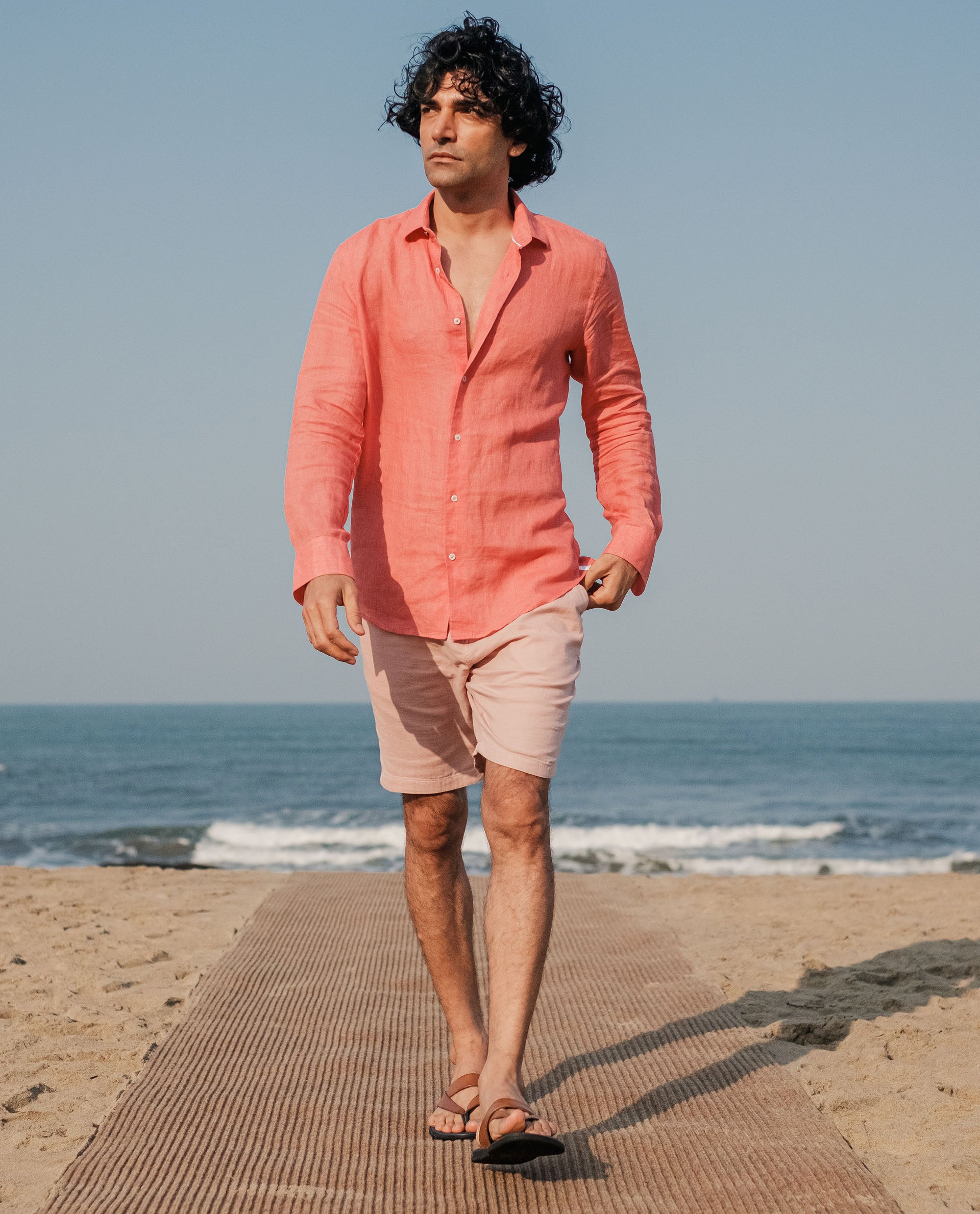 Rare Rabbit Men's Pinto Light Pink Cotton Fabric Drawstring Mid Rise Shorts