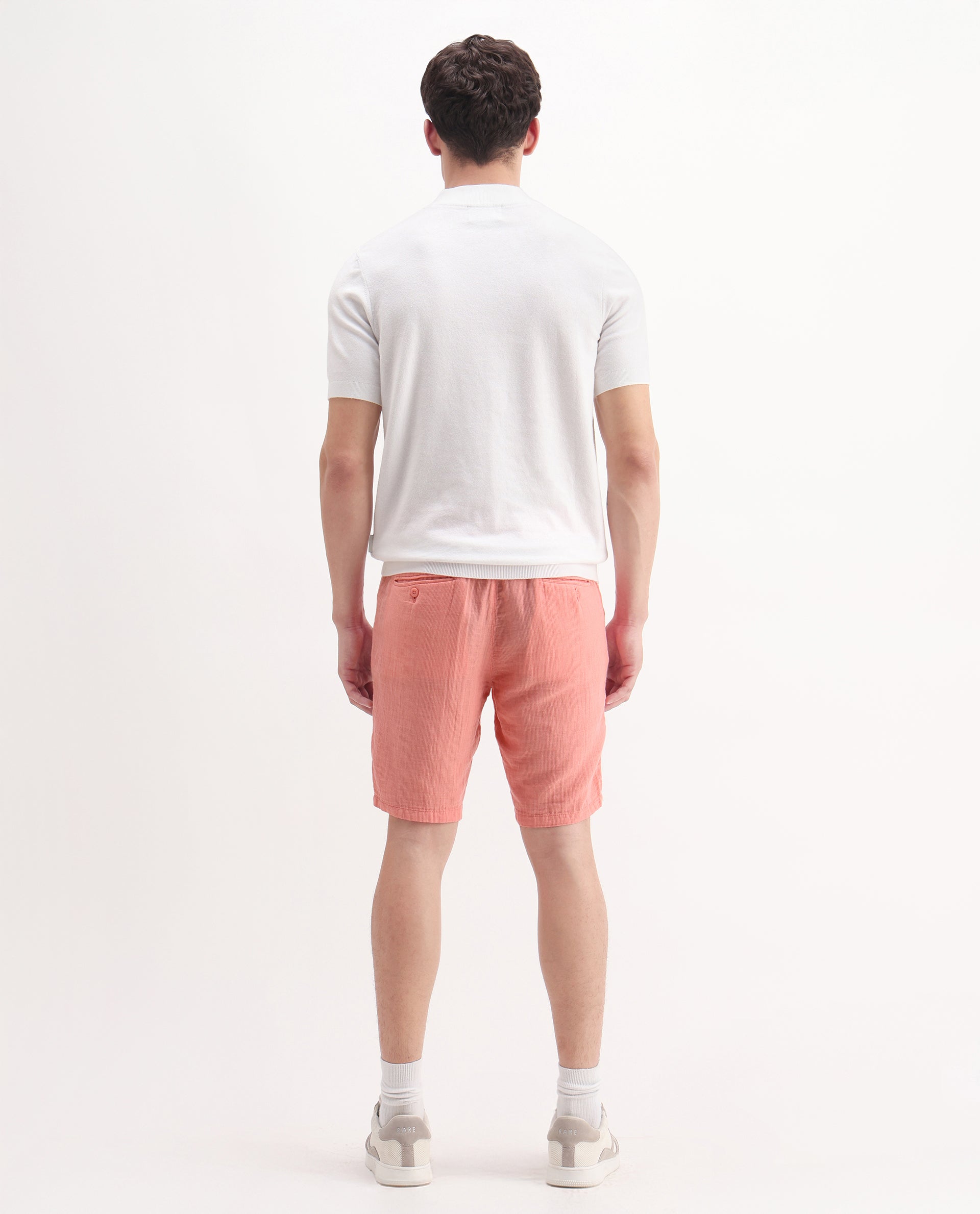 Rare Rabbit Men's Pinto-25 Light Peach Cotton Plain Regular Fit Shorts