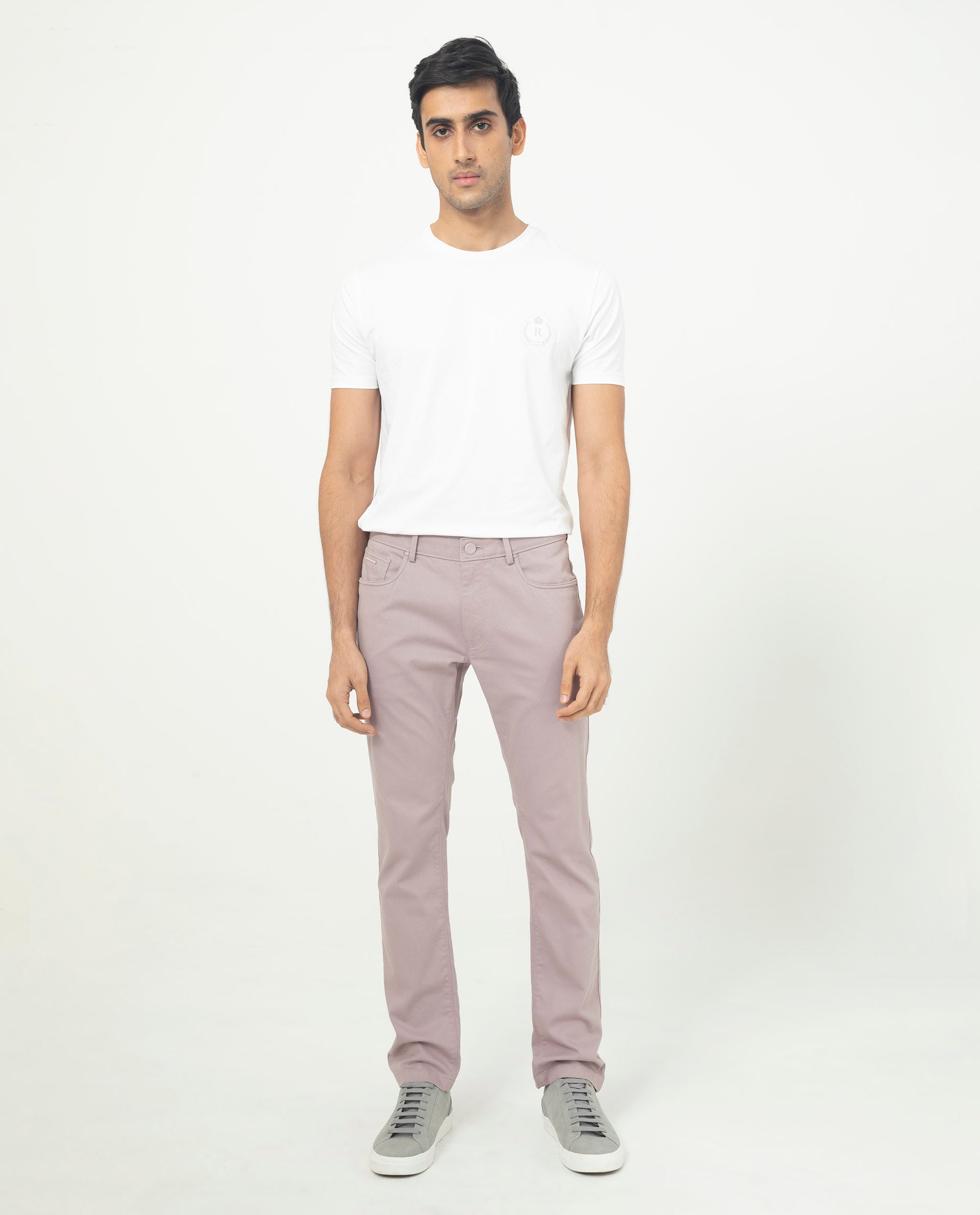 Rare Rabbit Men's Poke-2 Dusky Purple Solid Mid-Rise Regular Fit Trouser
