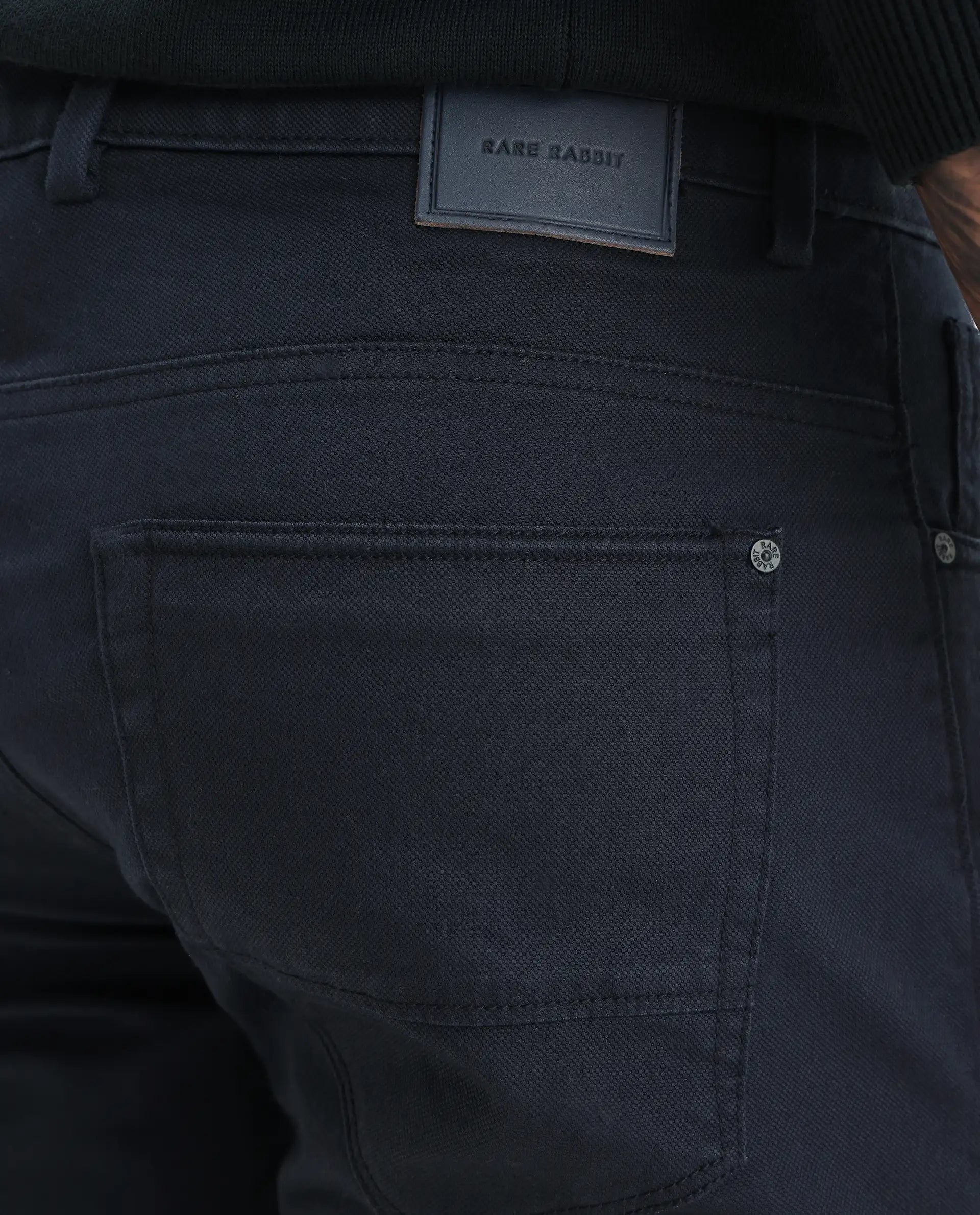 Rare Rabbit Men's Poke Navy Cotton Plain Regular Fit Trouser