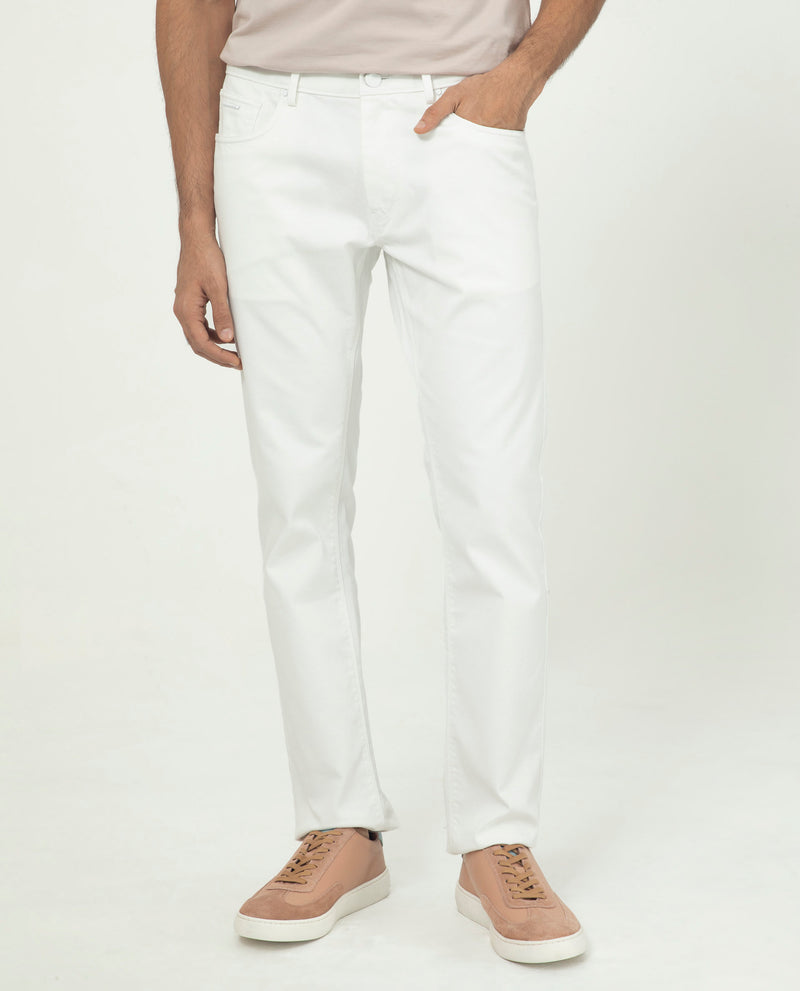 Rare Rabbit Men's Poke White Solid Mid-Rise Regular Fit Trouser